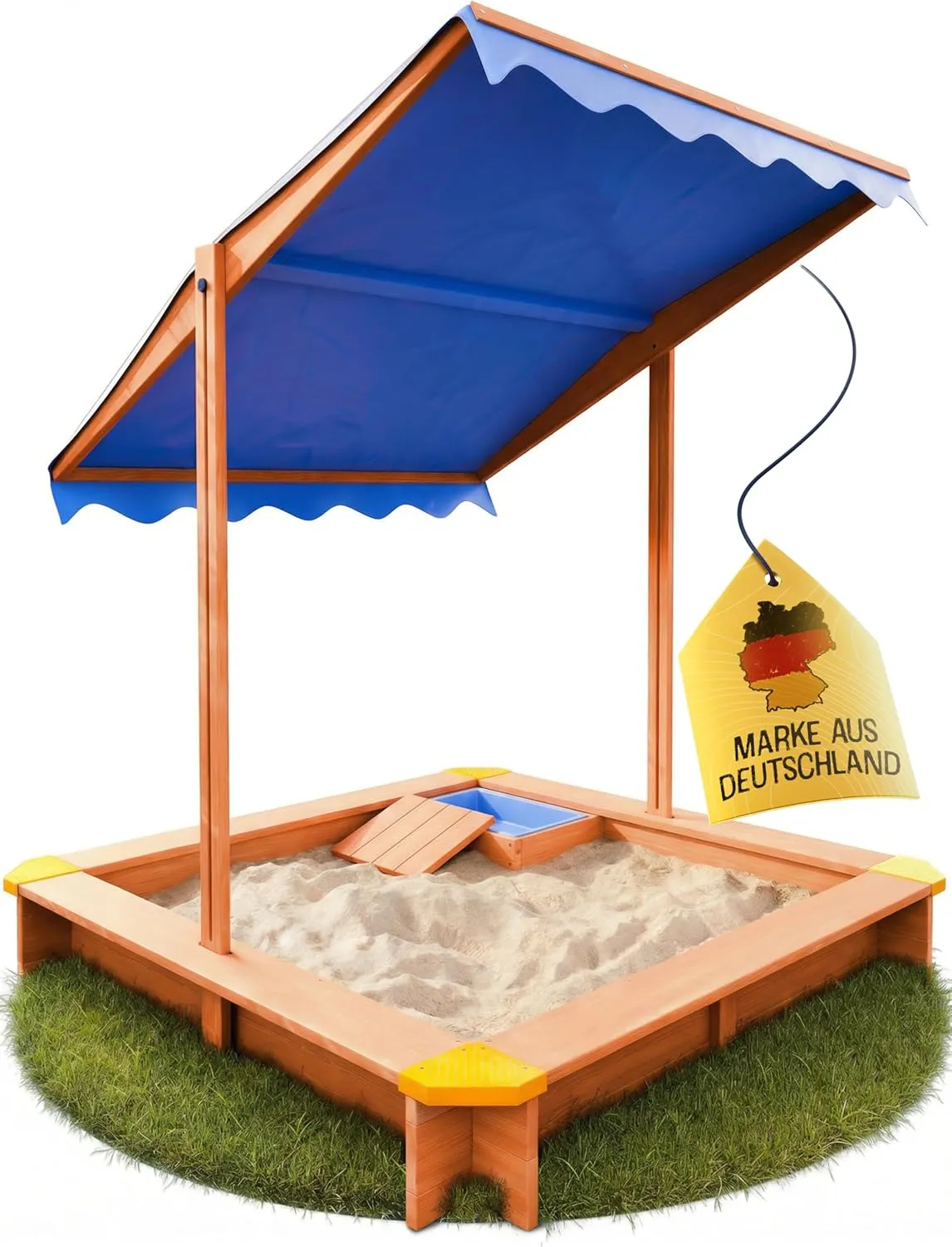 FRIEDO Sandpit with Roof (UV80+) & Mud Kitchen 140 x 140 cm - Sandpit Including Floor Fleece Against Weeds and Bugs - S…