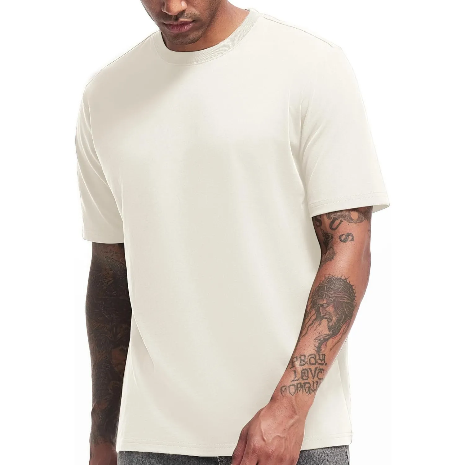 VEIISAR Herren Dickes Rundhals Langarm T-Shirt - Herren 100% Baumwolle Heavy Duty Pre Shrink T Shirt