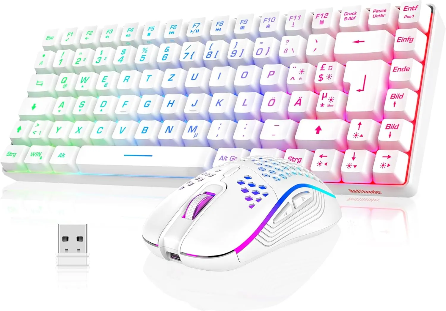 RedThunder 75% Kabelloses Gaming Tastatur und Maus Set, QWERTZ DE Layout, 85 Tasten, Wiederaufladbare Kompakte Mini TKL…