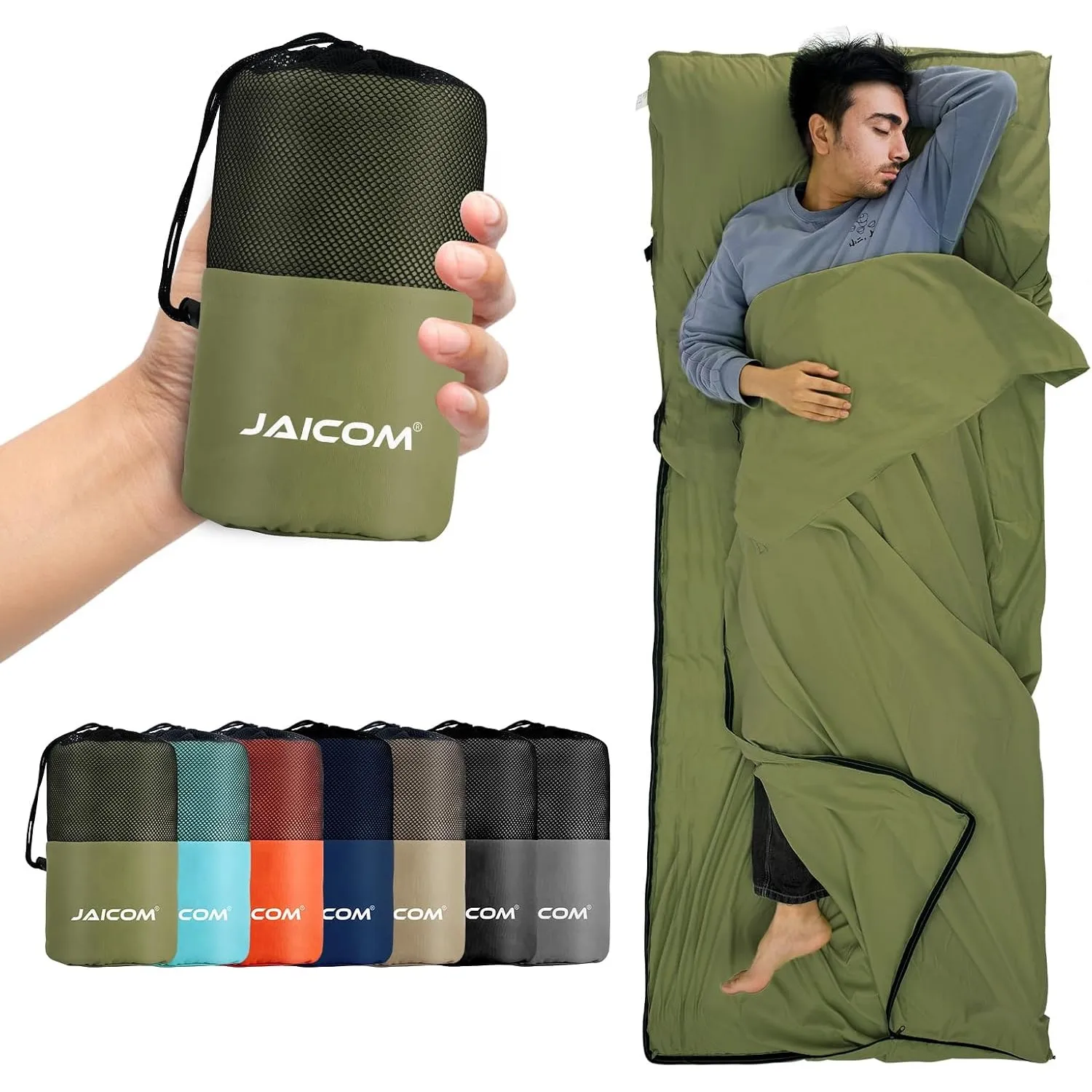 JAICOM Hüttenschlafsack, Ultraleichter Seideschlafsack für Reise, 2in1 | Bequemer und Weicher Schlafsack kleines Packma…