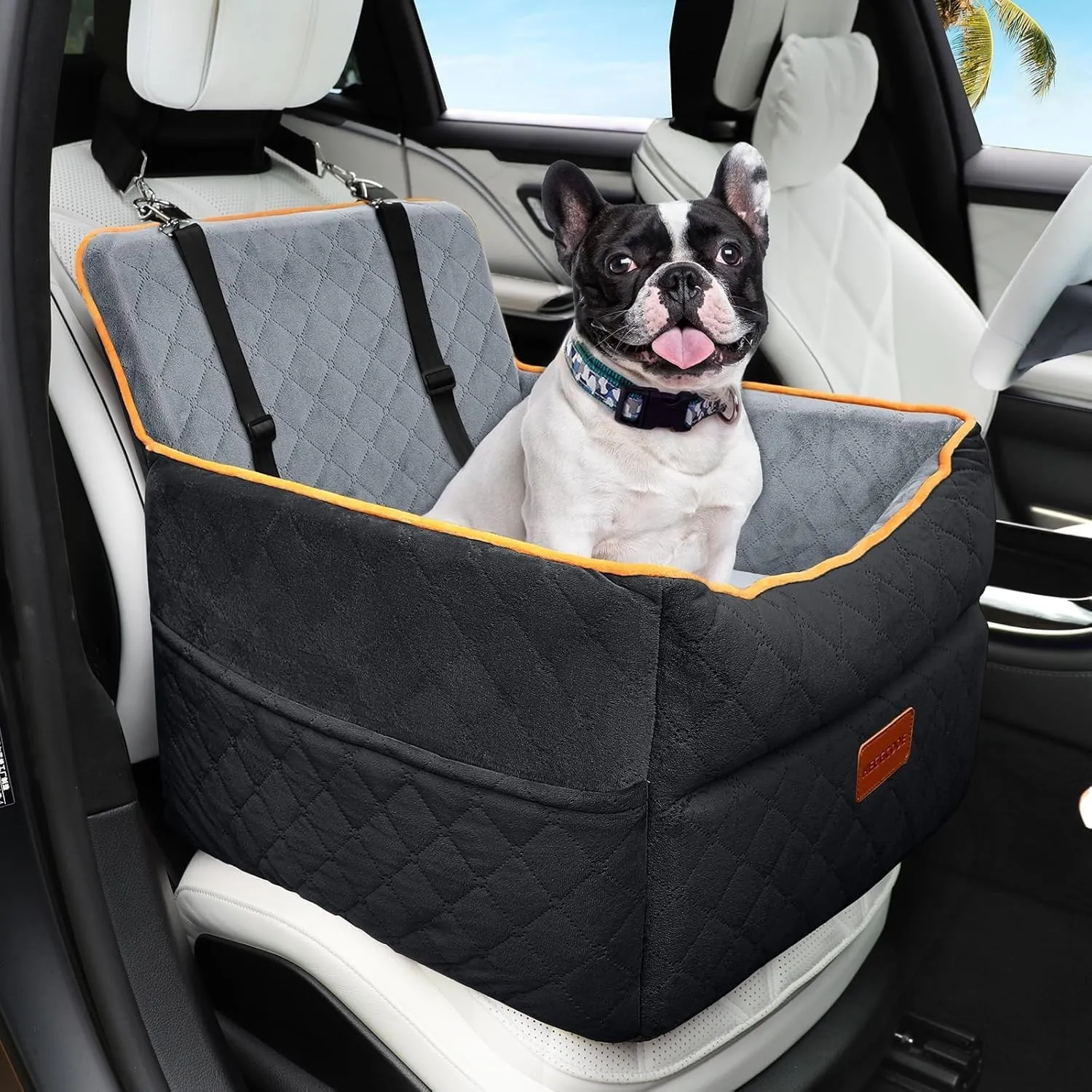 Hunde Autositz für kleine bis mittlere Hunde, Waschbarer hundesitz Auto mit Aufbewahrungstaschen, Ansteckbare Leine,ver…