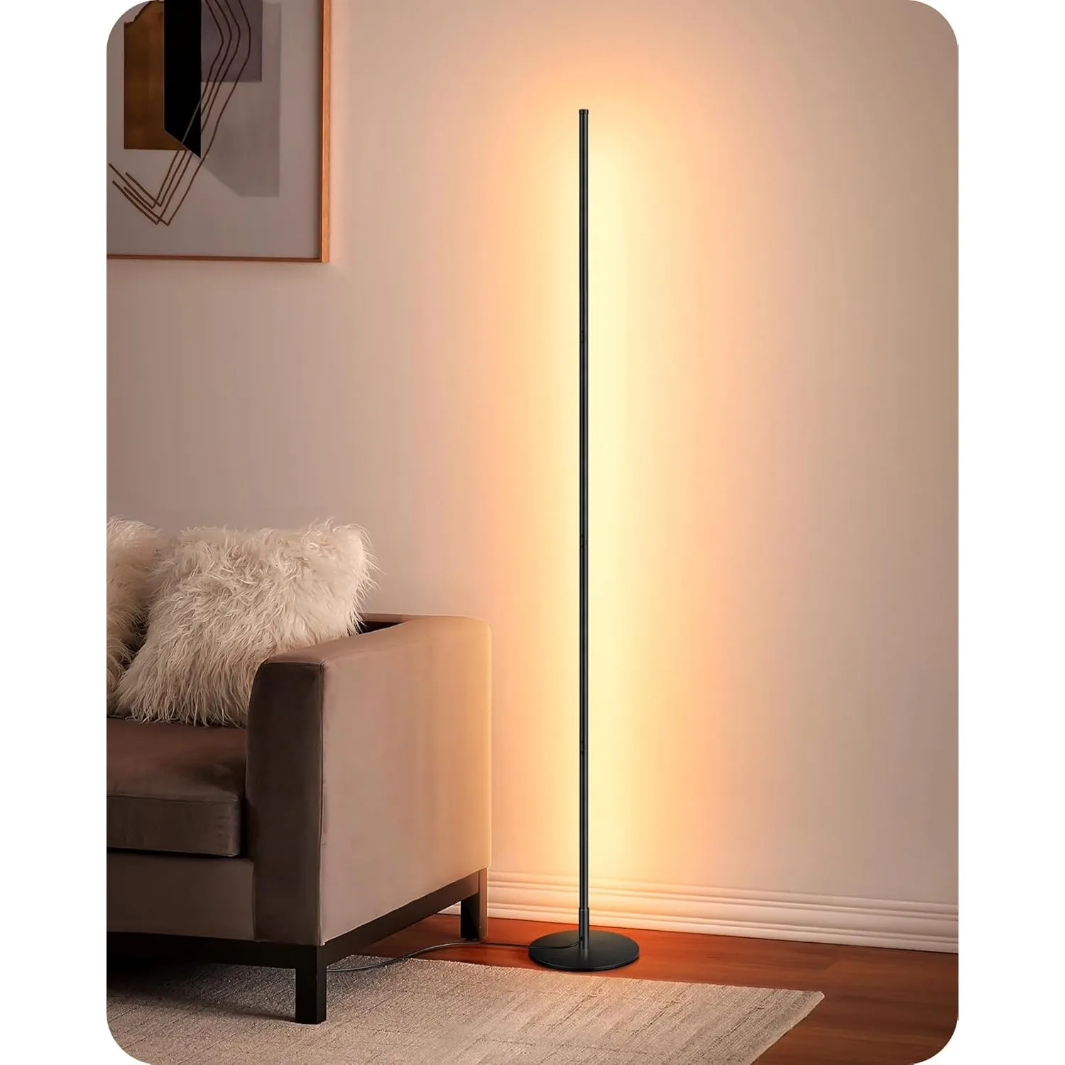 EDISHINE Stehlampe Wohnzimmer, LED Stehlampe, 3000K Warmweiß, 146cm Schwarz