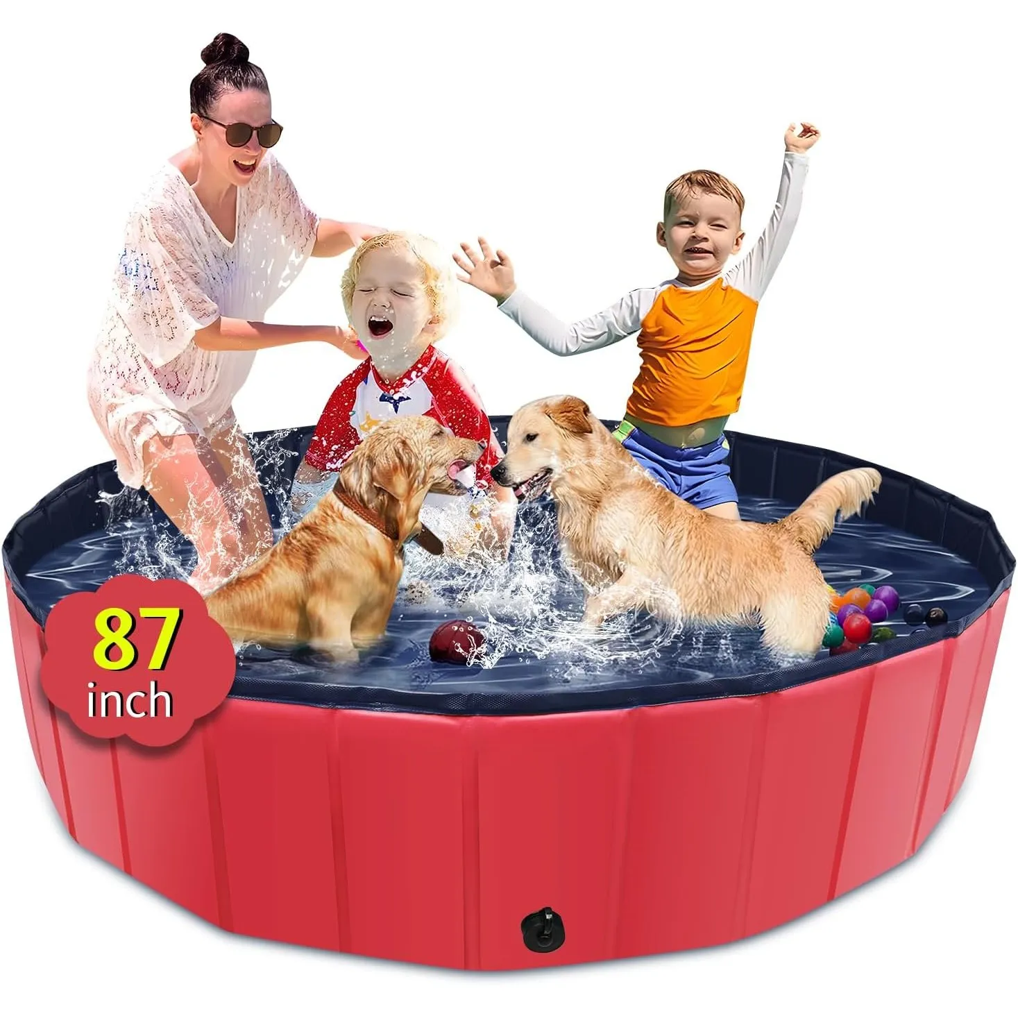 CACSPS Faltbarer Hundepool, 221 x 30,5 cm, Kinderpool mit Hartplastik, rutschfeste Hundebadewanne für den Außenbereich,…