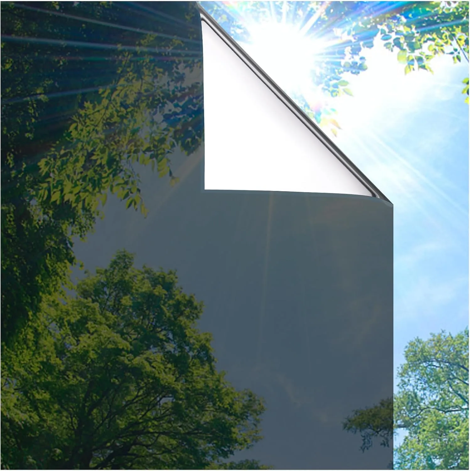 Lifetree Fensterfolie Spiegelfolie Wärmereflektion Selbstklebend Sonnenschutzfolie Wärmegrad Kontrolle Fensteraufkleber Privatsphäre Anti-UV Fenstertönung Glatt Fensterfolie 60x200cm Schwarzes-Silber
