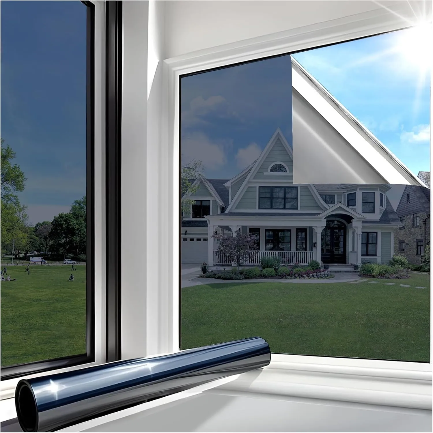 Lifetree Fensterfolie Spiegelfolie Hitzeschutz 60x200cm Schwarz-Silber