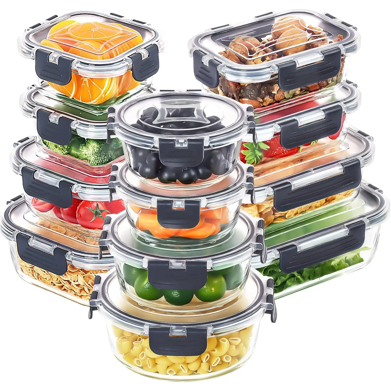 Skroam 24-Teiliges Glasbehälter-Set Mit Deckel - Frischhaltedosen für Lebensmittel, Meal Prep Boxen, Mikrowellengeeigne…