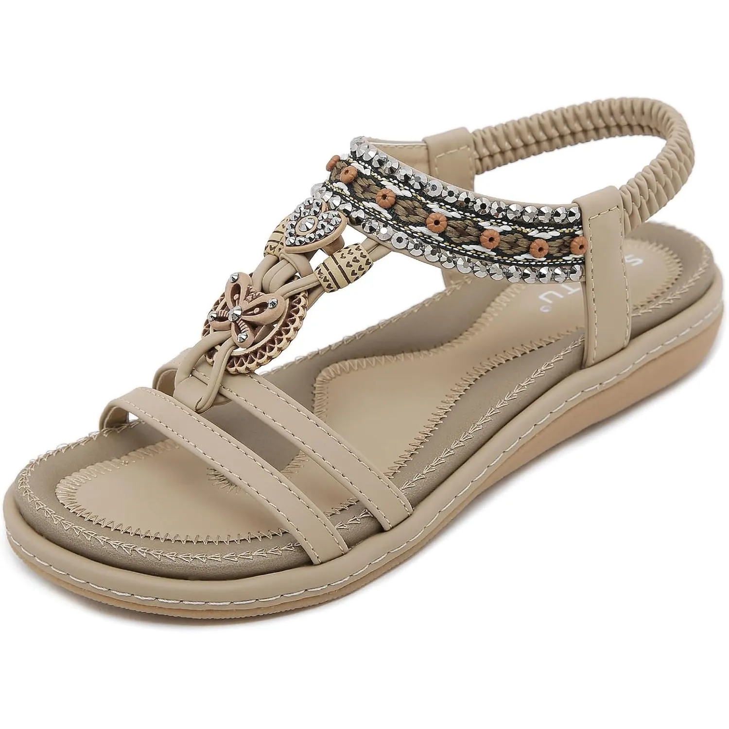 Flache Sandalen Damen Sommer mit Weich Fußbett, Gr.35-45
