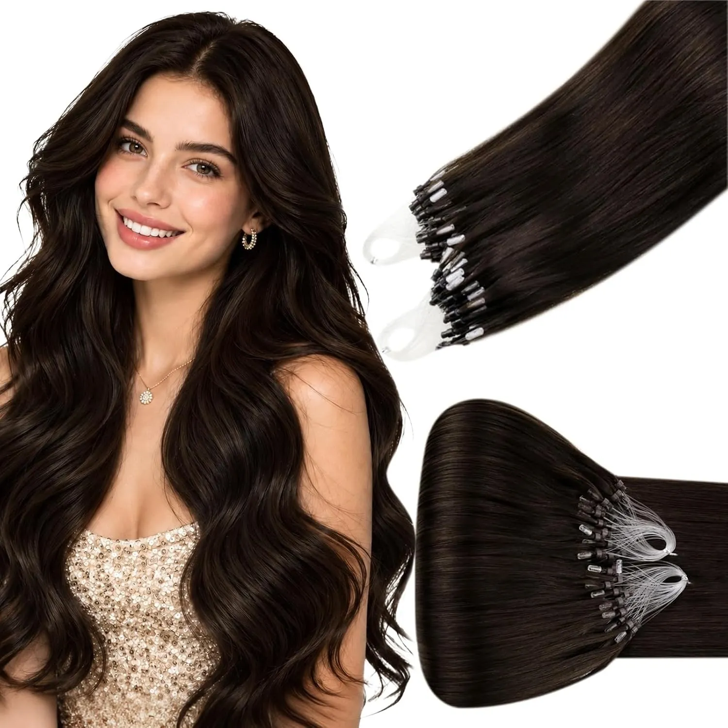 Hetto Microring Extensions Echthaar Braun 30cm 40g #2 Silikon-Ringe