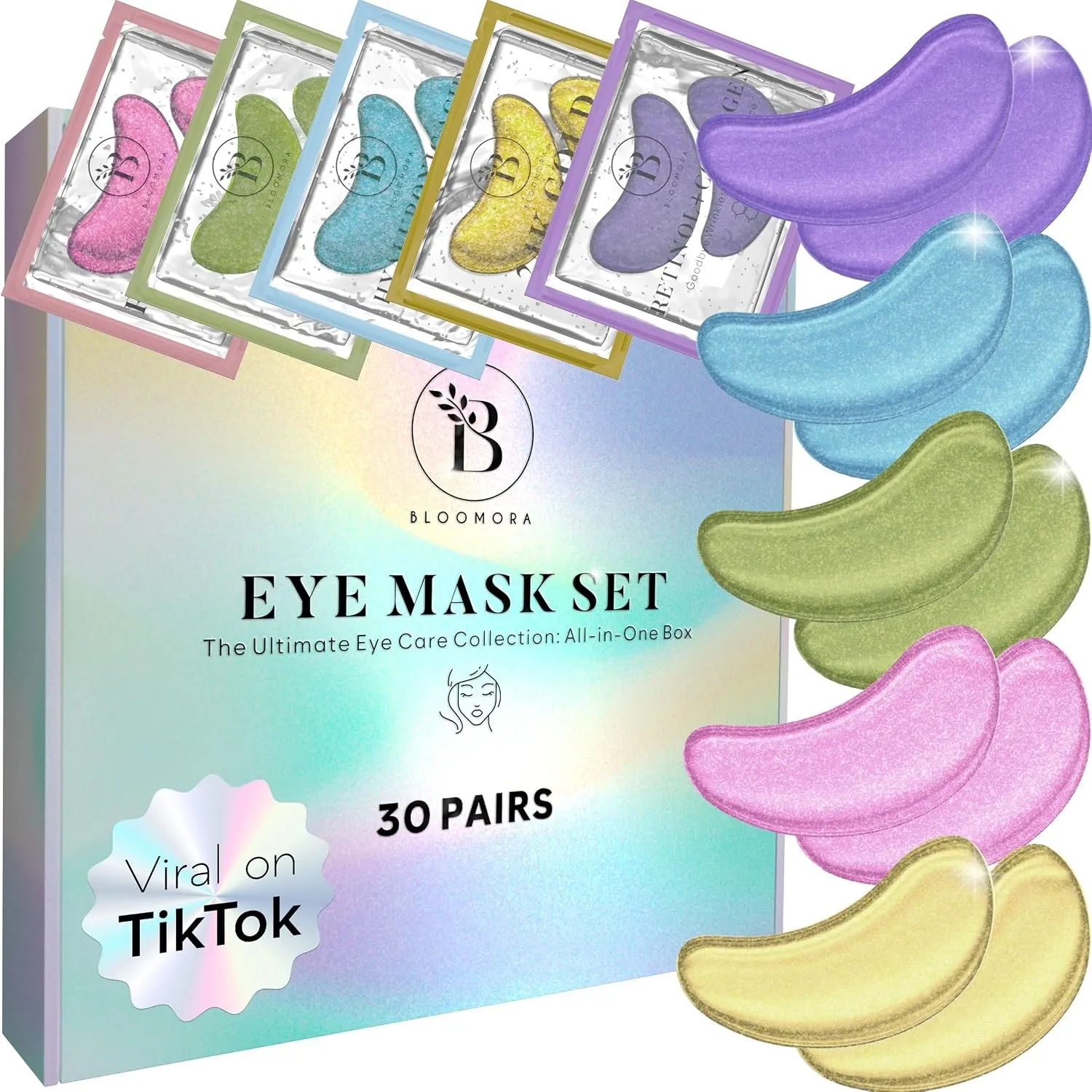 BLOOMORA Gemischte Augenpads (30 Paare) - Eye Pads mit Niacinamid & Hyaluron - Augenpads Gegen Augenringe - Augenringe …