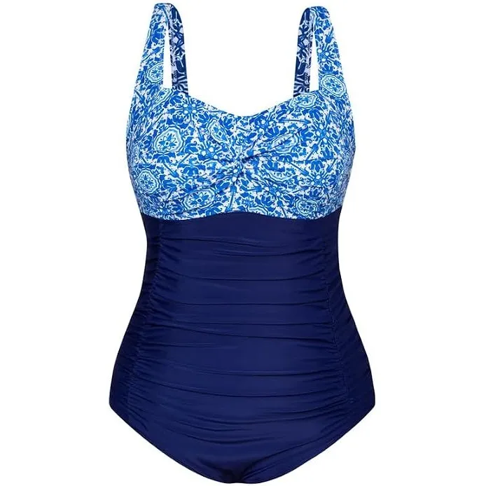 Hanna Nikole Damen Große Größen Einteiliger Badeanzug Bauchweg Bademode Swimsuit V-Ausschnitt Ruched Monokinis