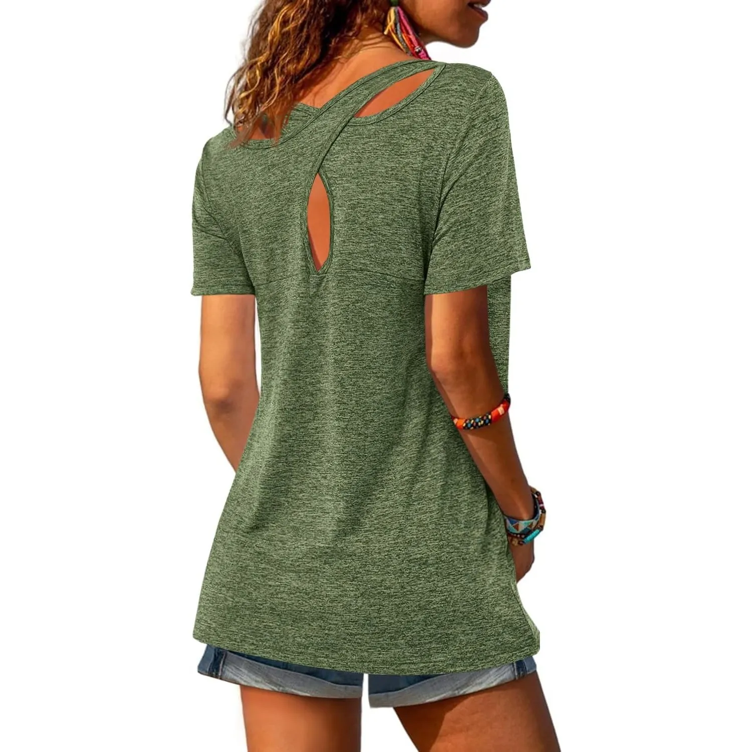 Fisoew Damen Sportshirt Kurzarm Fitness Sport Oberteile