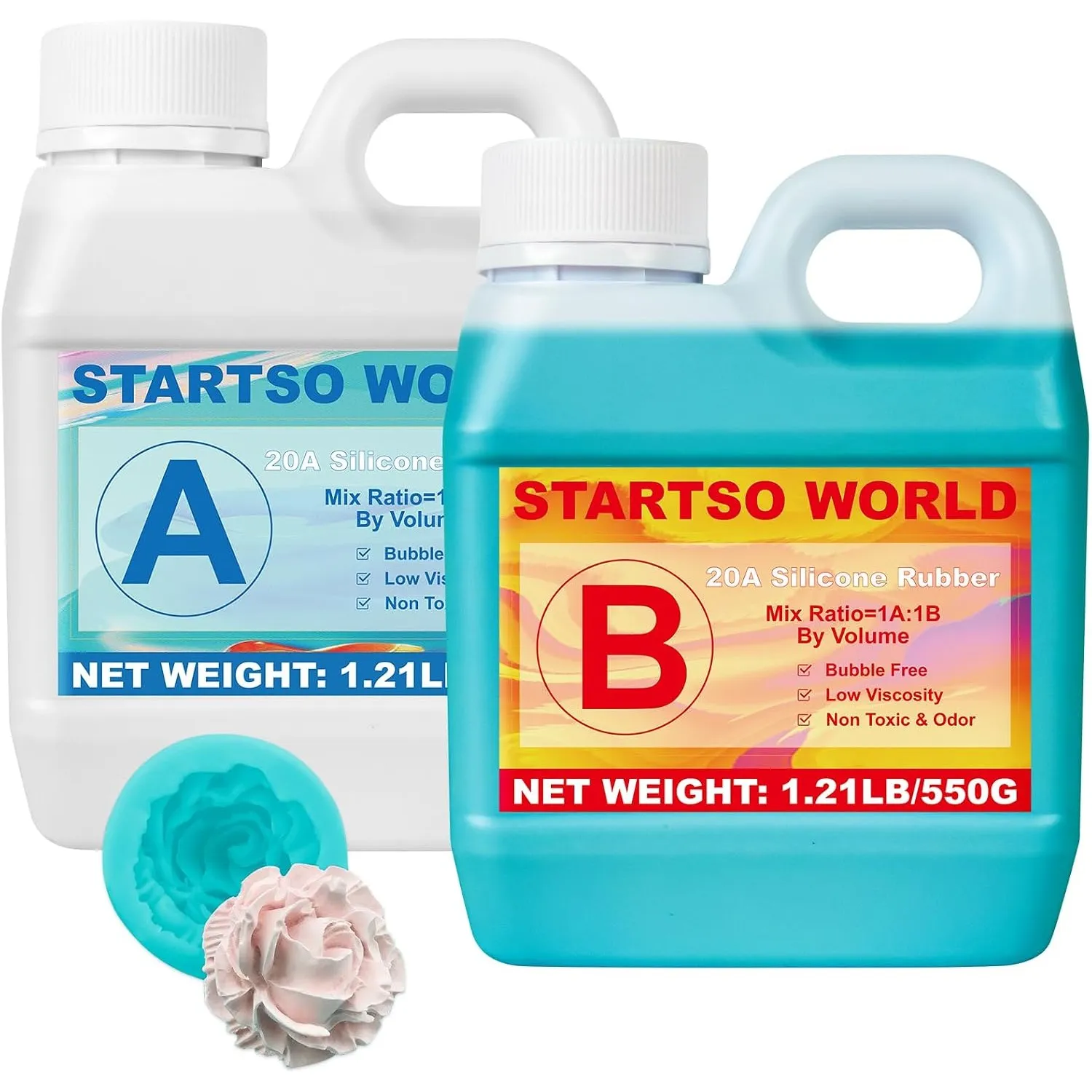STARTSO WORLD Abformsilikon, 1L 20A Flüssiges Silikon/Gießsilikon, Grün Silikonkautschuk für den Formenbau, ideal für D…