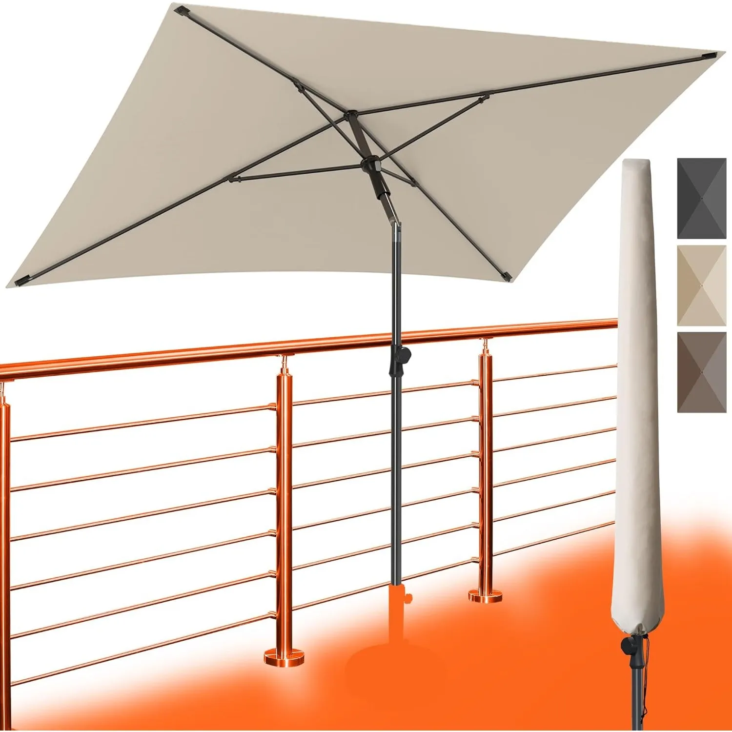 4smile Sonnenschirm Balkon 200 × 125 cm, Sonnenschirm rechteckig mit UPF 50+, 45° knickbar & höhenverstellbar, für Sonn…