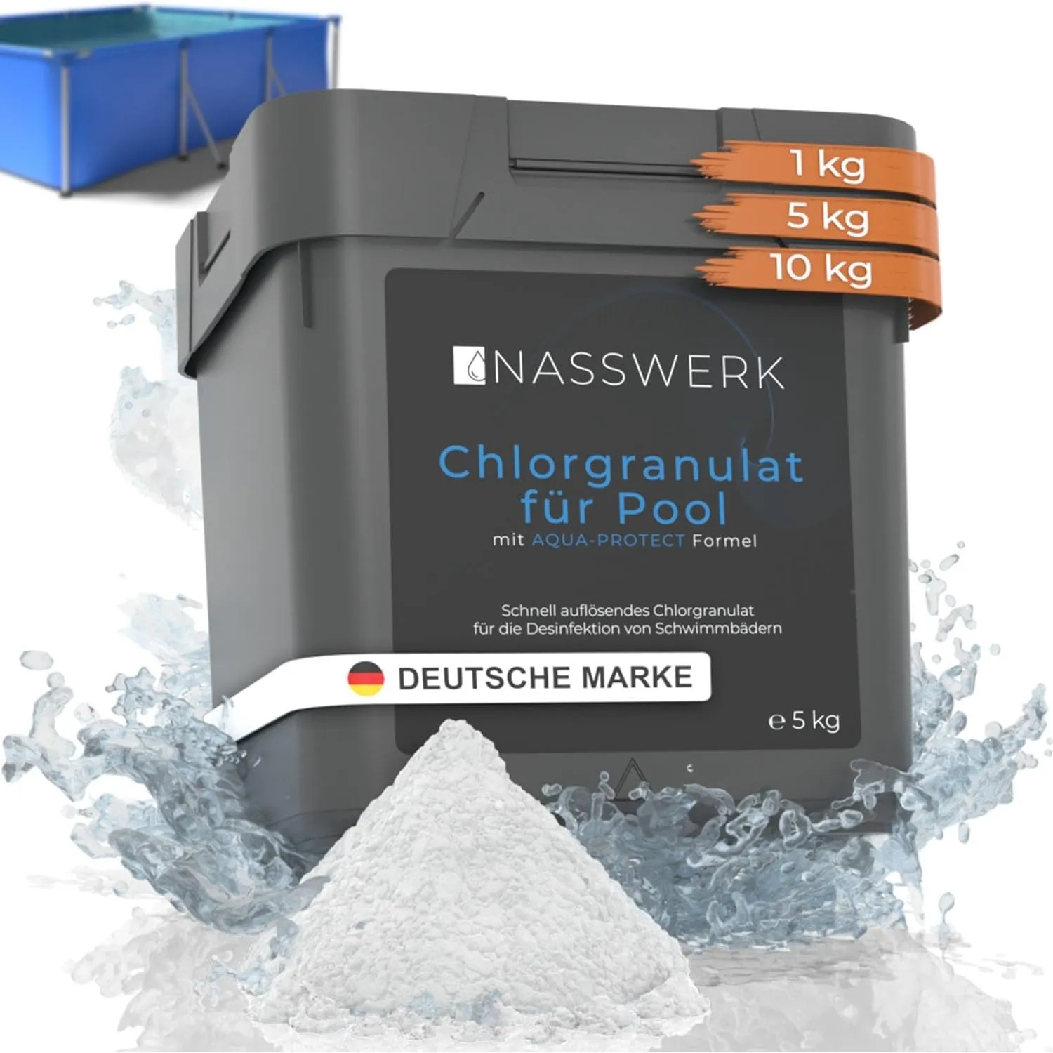 NASSWERK® Chlorgranulat für Pool 5kg | Hocheffektives Schnellchlorgranulat für Pool & Whirlpool | Chlor Granulat zur Sc…