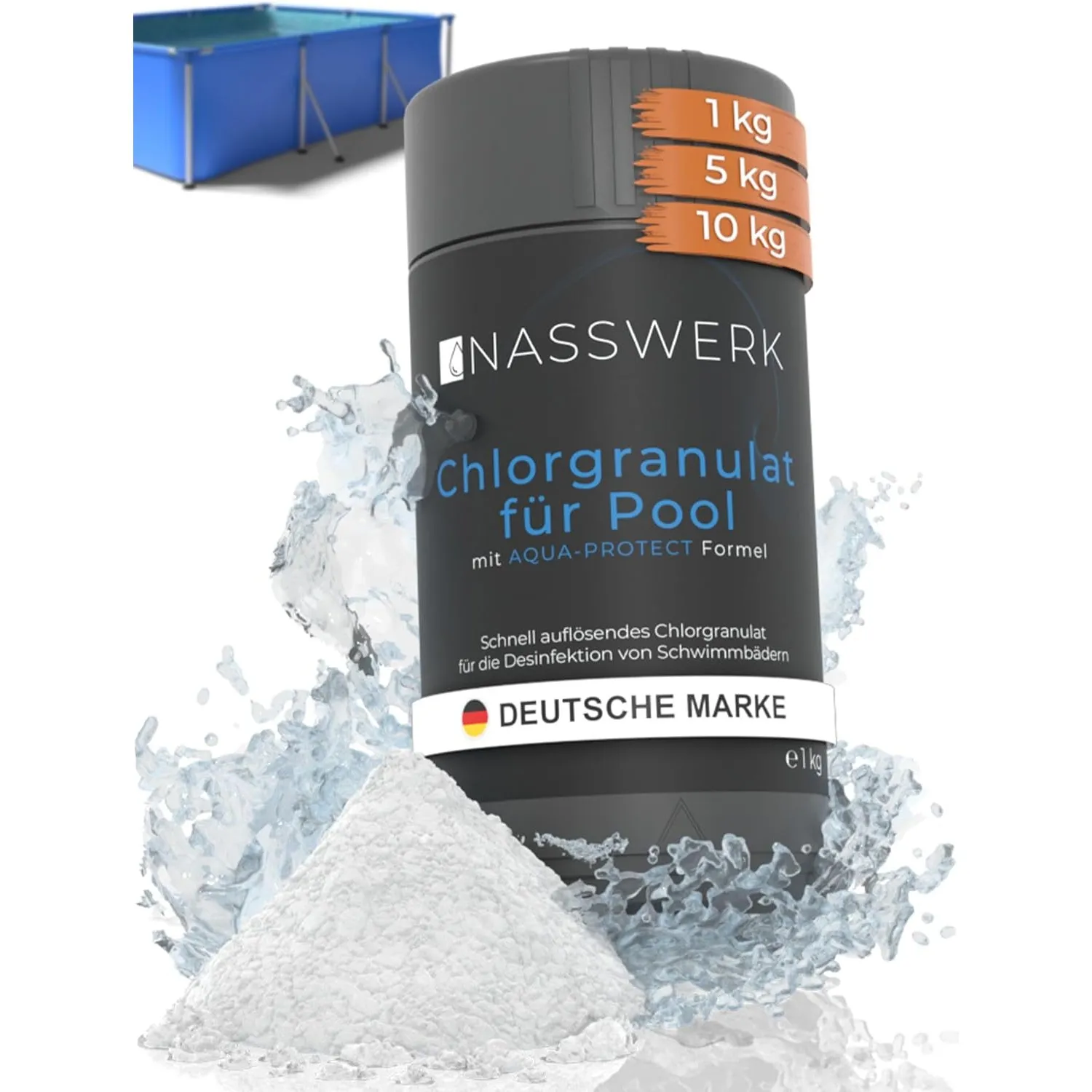 NASSWERK® Chlorgranulat für Pool 1kg | Hocheffektives Chlor Granulat für Pool & Whirlpool | Schnellchlorgranulat zur Sc…
