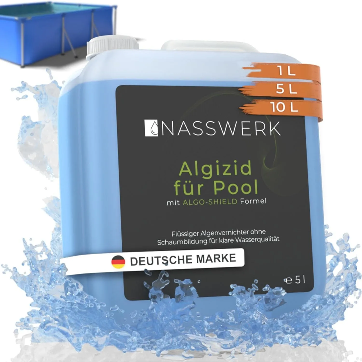 NASSWERK® Algizid für Pool flüssig 5L | Algenvernichter Pool schaumfrei | Poolklar Anti Algenmittel & Algenverhüter für…