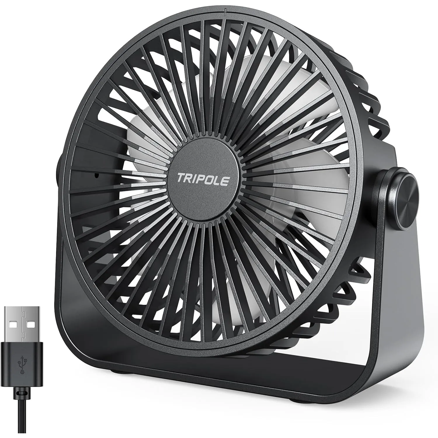 TriPole USB-Schreibtischventilator, 3 Geschwindigkeiten, verstellbar, starker Wind, Tischventilator, 360° Kopf drehbar,…
