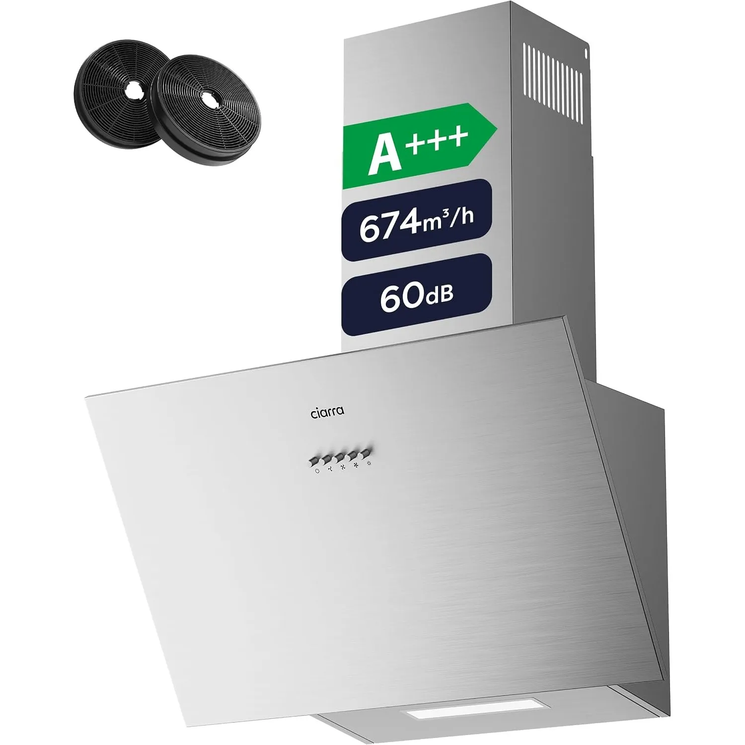 CIARRA CBCS6762A A+++ Kopffreie Schräghaube Dunstabzugshaube 60 cm Umluft