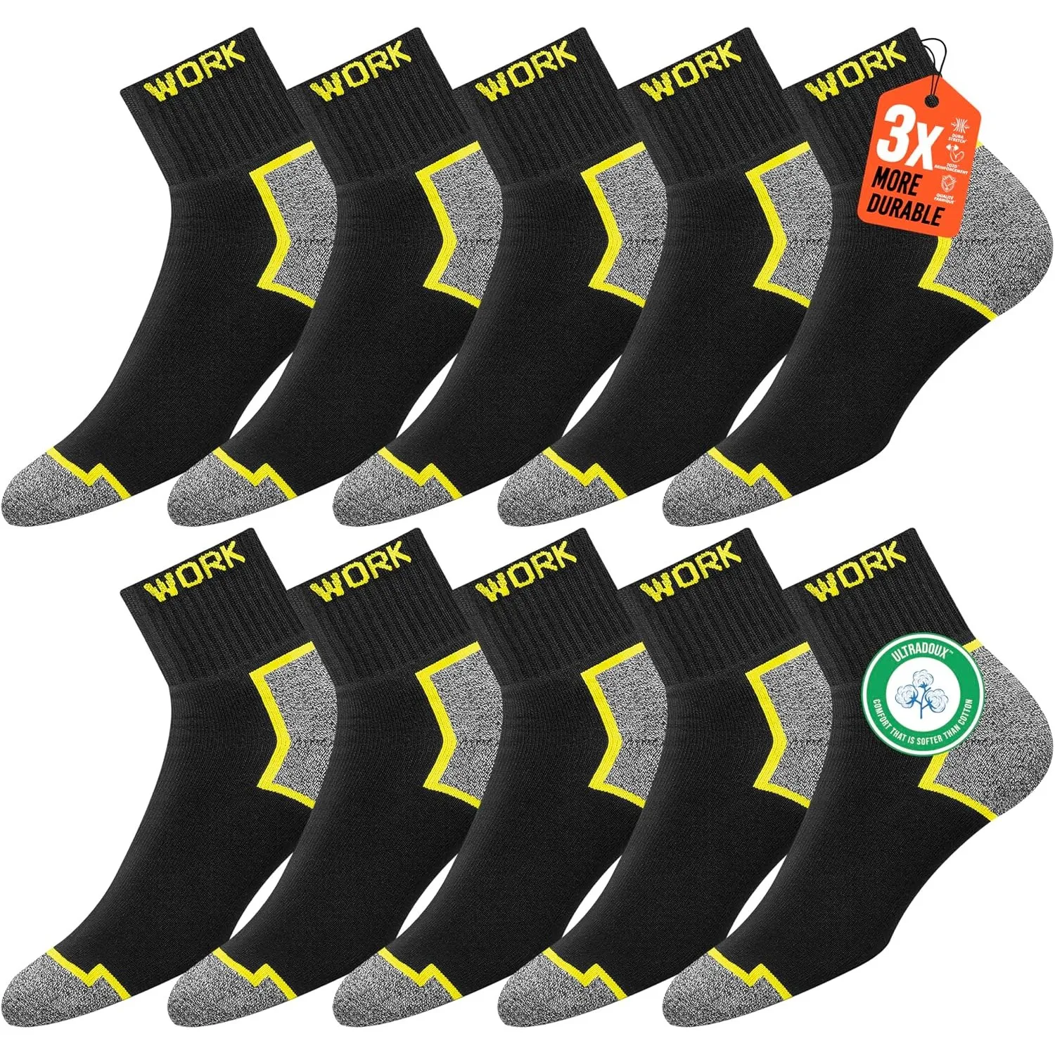SOXCO 10 Paar Kurze Arbeitssocken Herren Schwarz | Gepolsterte Kurzsocken | DRI-WIK Feuchtigkeitsmanagement | Verstärkt…