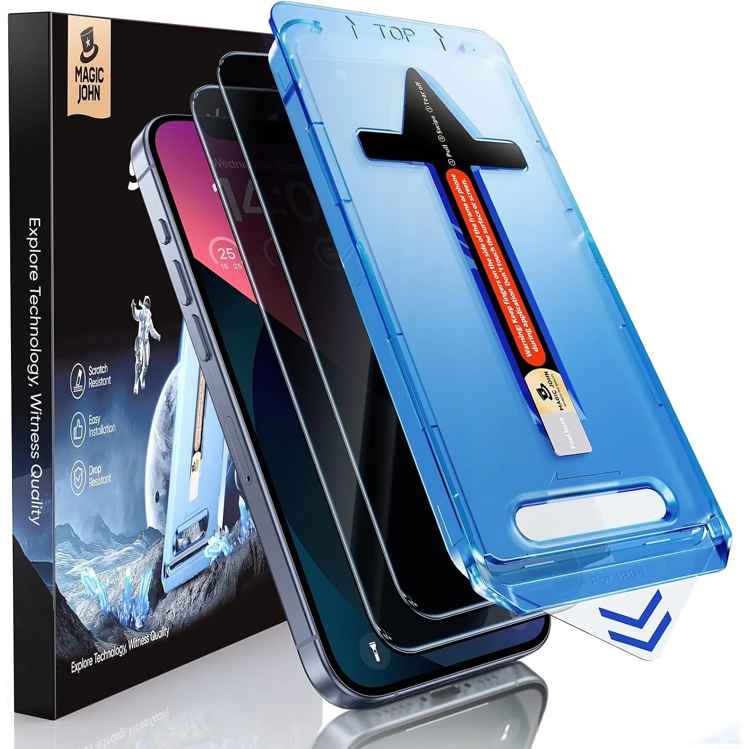 MAGIC JOHN 2 Stück für iPhone 13/13 Pro/14 Sichtschutzfolie Bläschenfrei | 6,1 Zoll, 28-Grad-schutzwinkel-Einfaches, Au…