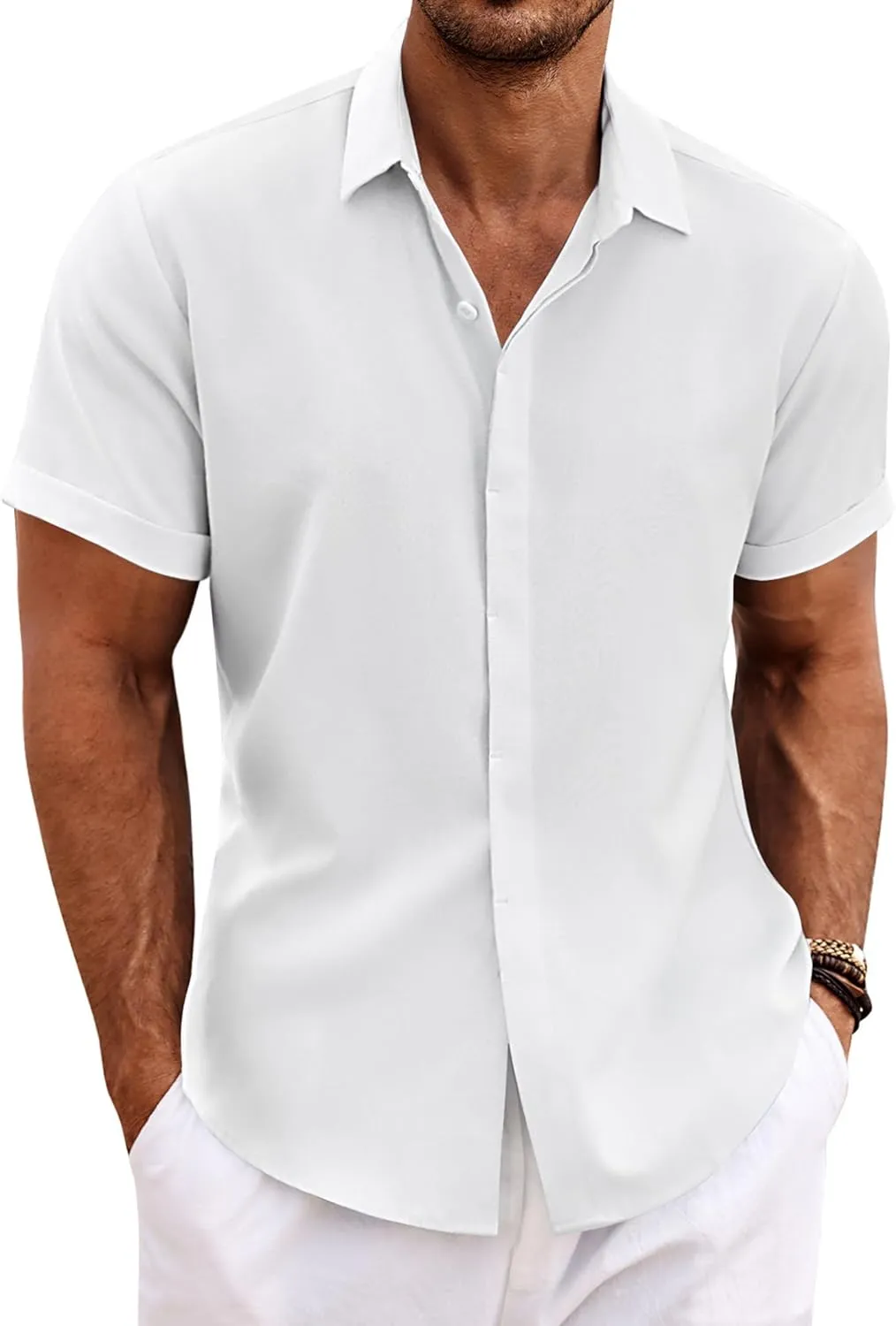 COOFANDY Leinenhemd Herren Kurzarm Hemd Button Down Regular Fit Freizeithemden Sommer Strand Leinen Shirt