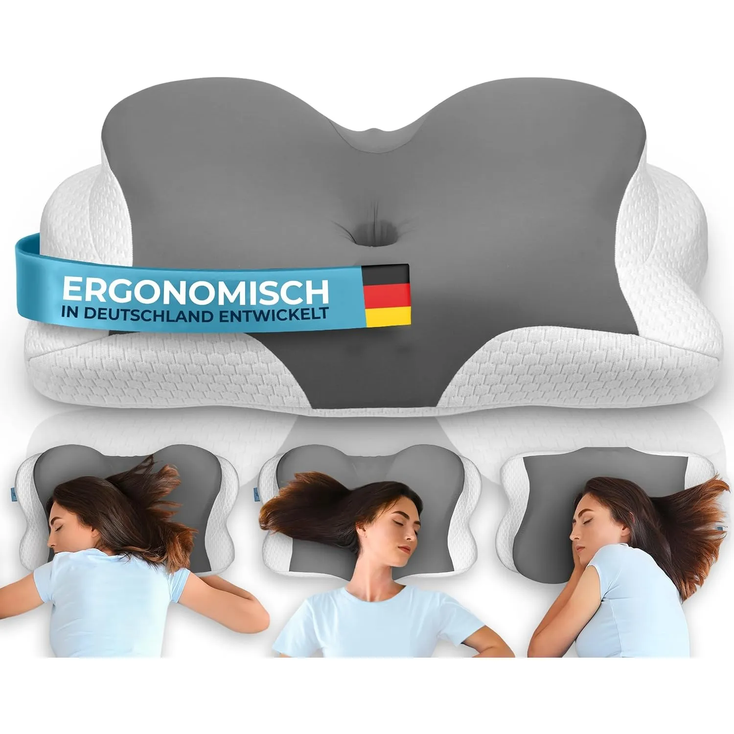 Glückstoff® Ergonomisches Kissen [Innovationspreis für Ergonomie nominiert] Kopfkissen aus Memory Foam | Ergonomisches …