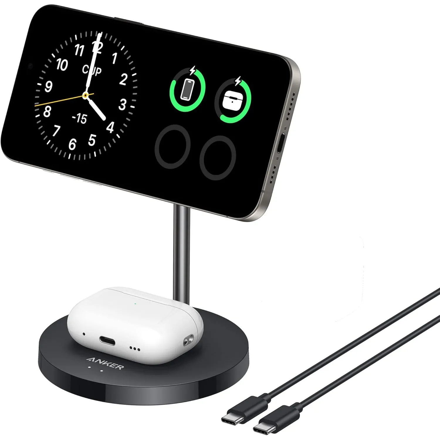 Anker MagGo 15W Magsafe Ladegerät kompatibel, 2-in-1 Induktive Ladestation | Qi2 Wireless Charger für iPhone 17/16/15/1…