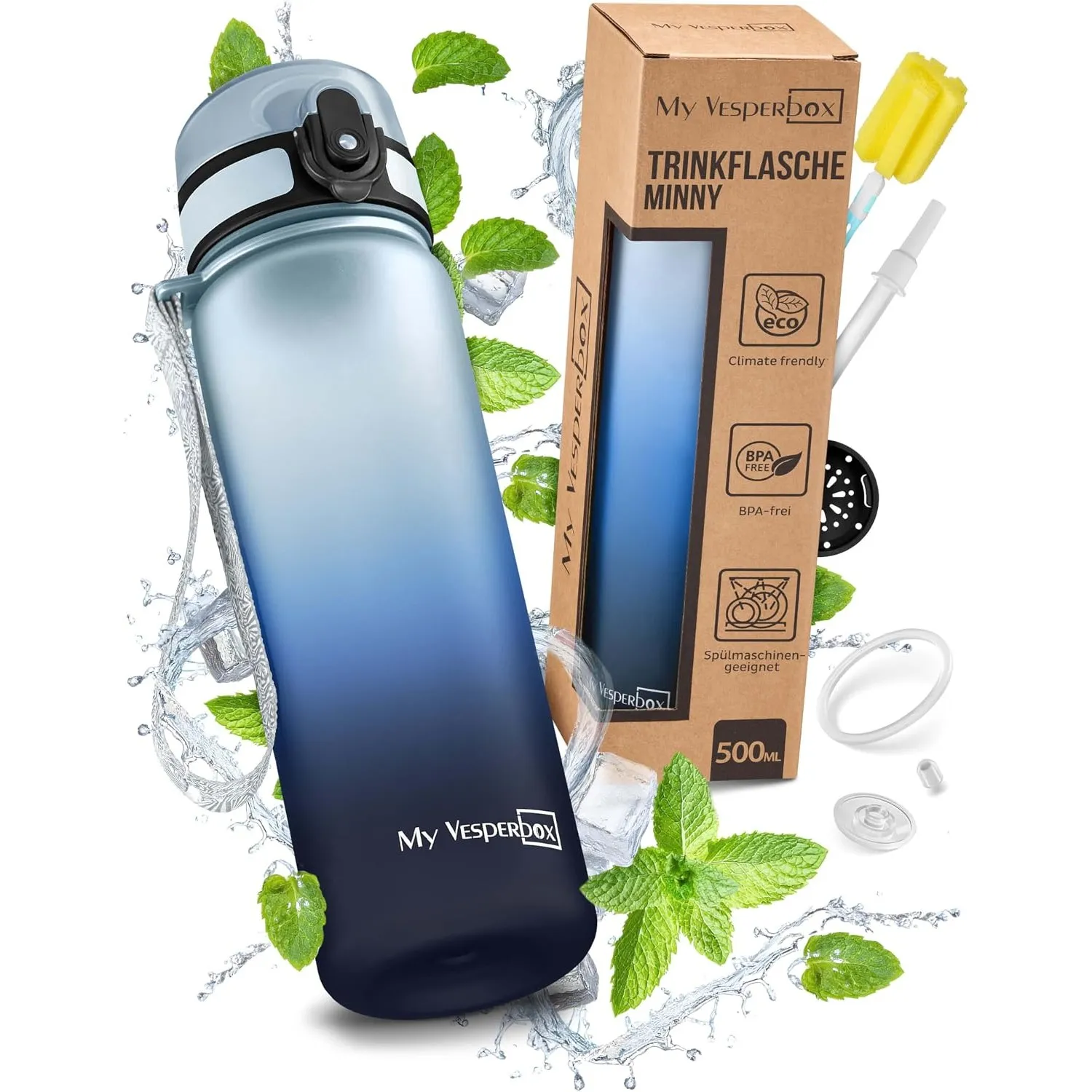 My Vesperbox® Trinkflasche Kinder [500ML] - Wasserflasche Kohlensäure Geeignet & Auslaufsicher - Water Bottle Kids - fü…