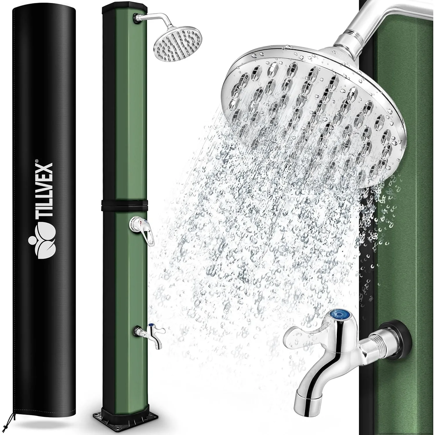 tillvex Solardusche 35 Liter inkl. Abdeckung | Solar Garten-dusche warmes Wasser | Pooldusche Camping | ohne Stromansch…