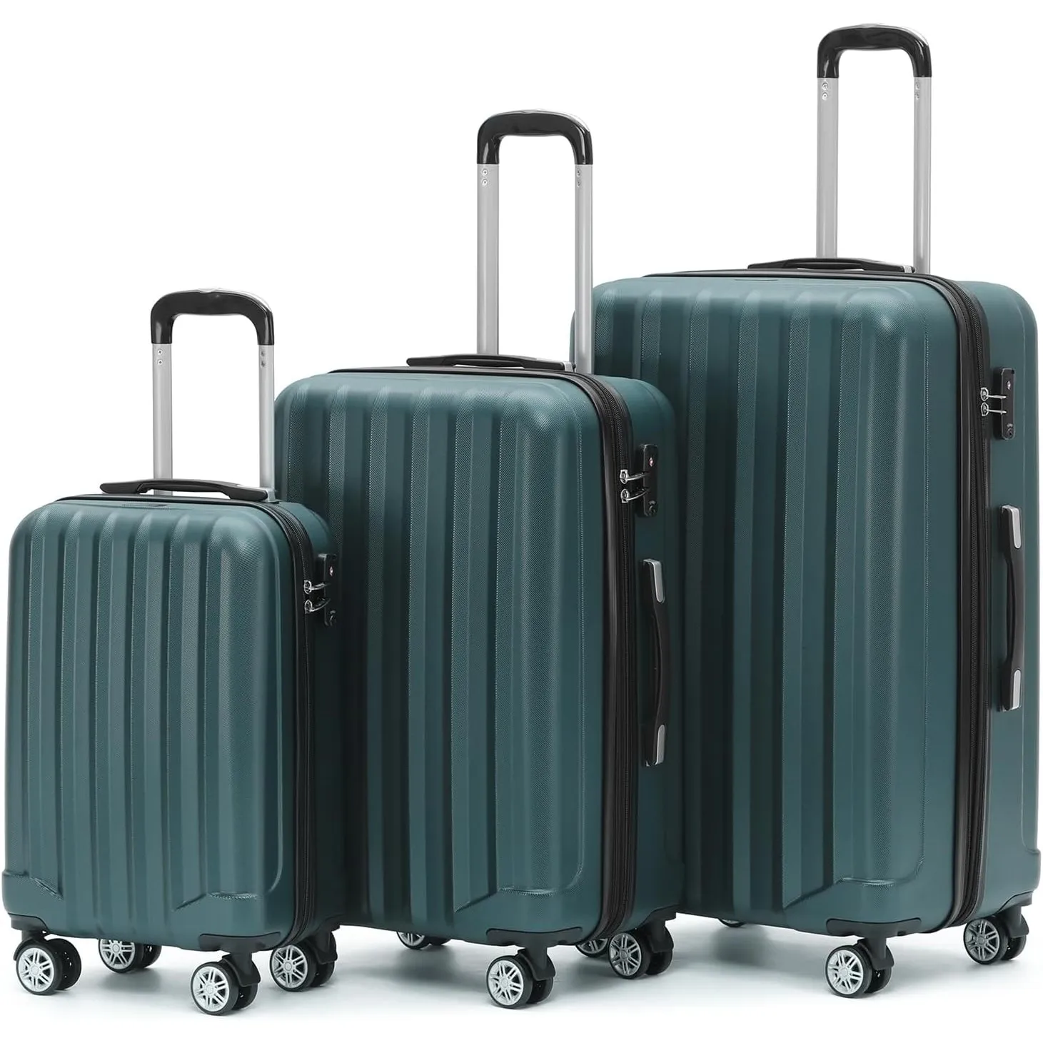 BEIBYE TSA-Schloß 2080 Zwillingsrollen 3 TLG. Reisekofferset Koffer Kofferset Trolley Trolleys Hartschale (Dunkelgreen)