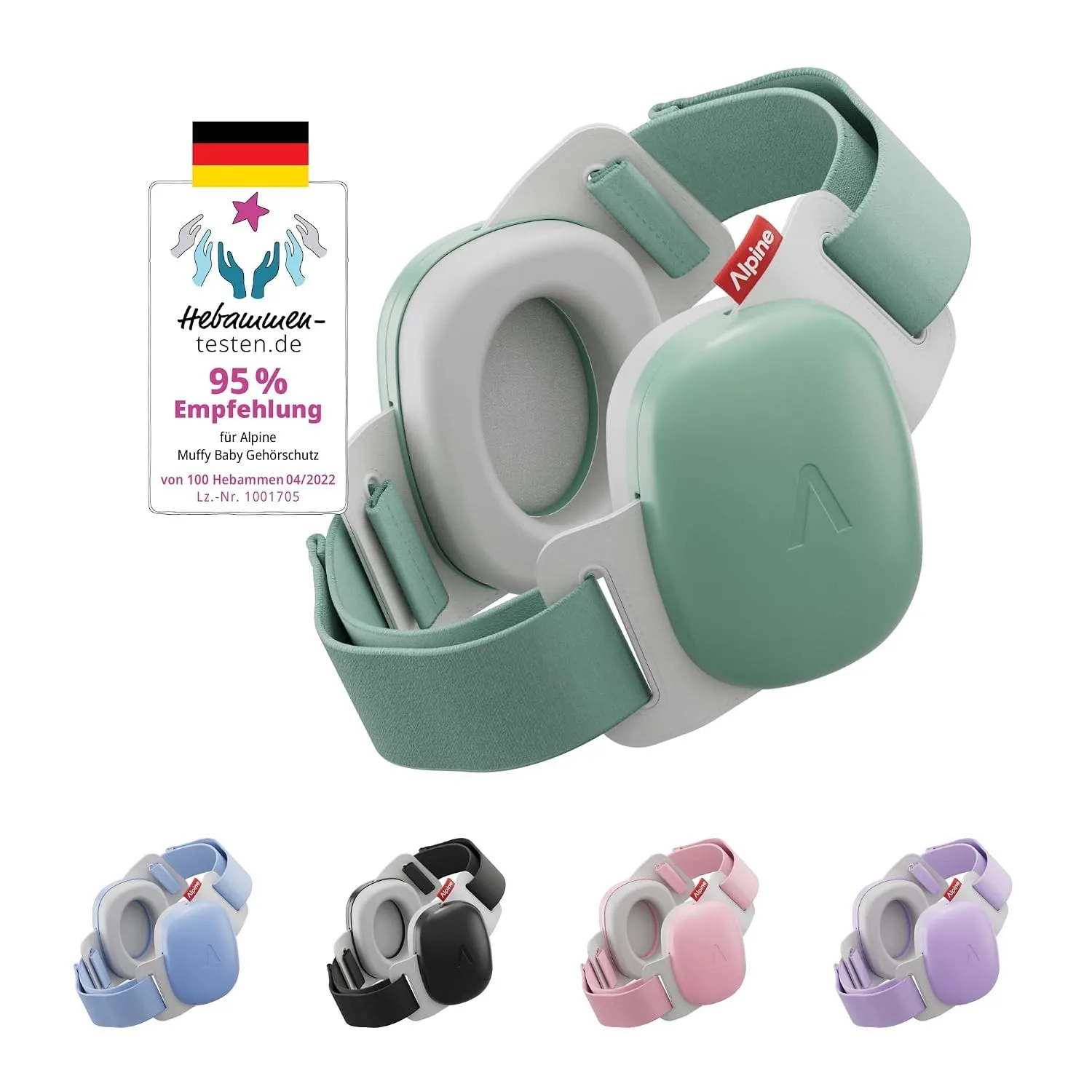 Alpine Muffy Baby Comfort Gehörschutz Kopfhörer, 24dB, bis 5 Jahre, Grün