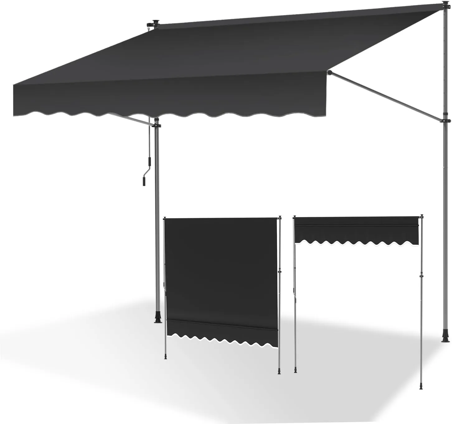Klemmmarkise 350 cm breit, Balkonmarkise mit Handkurbel, UV-beständig, Höhenverstellbar, Sonnenschutz und Wasserdicht M…