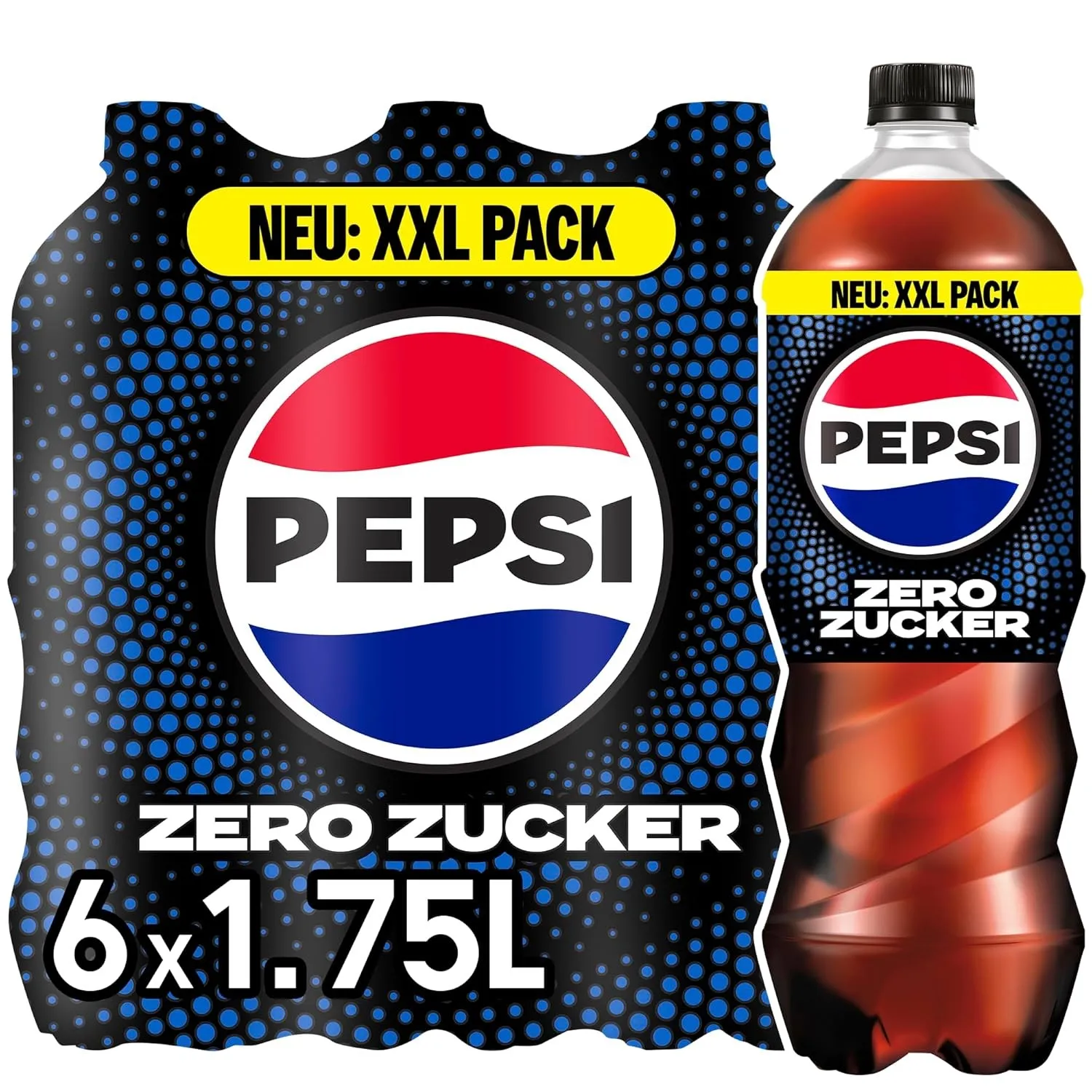 Pepsi Zero Zucker, 6x1,75l – koffeinhaltige Cola in Flaschen, Einweg