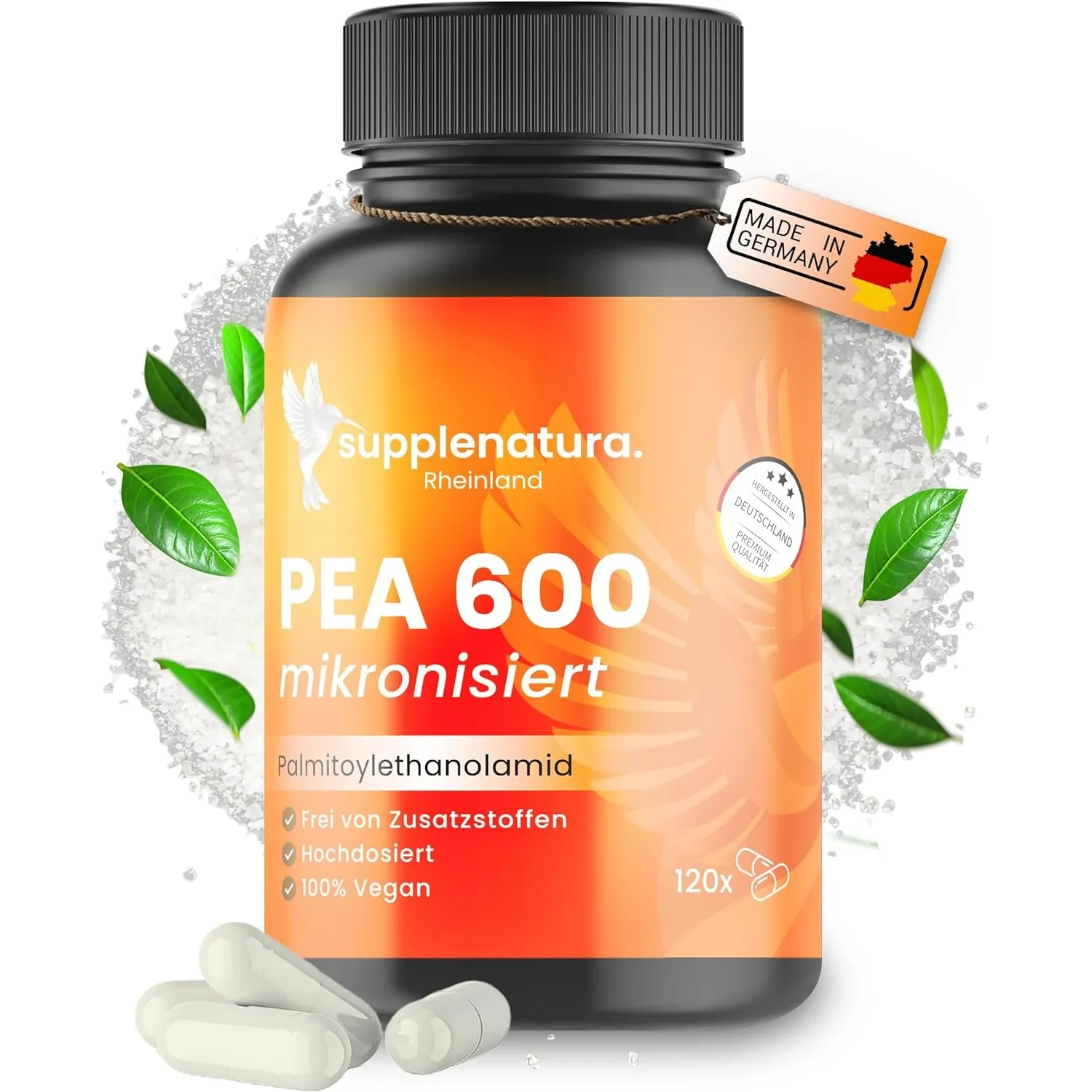 PEA Kapseln | MIKRONISIERT: 1200mg Palmitoylethanolamid pro Dosis | 120 Kapseln | 100% Pure Pea, Laborgeprüft | Produzi…