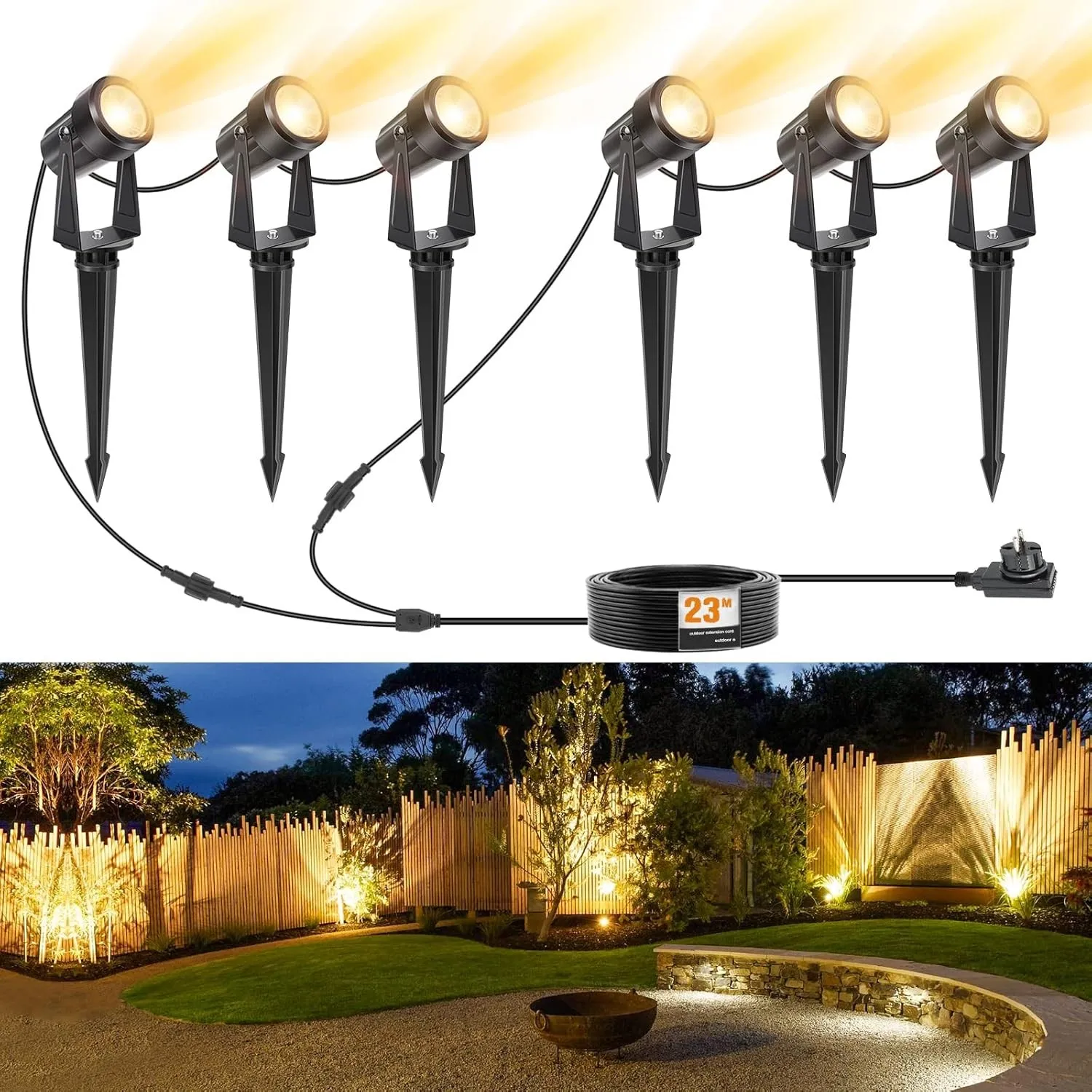 NIORSUN Gartenbeleuchtung LED, Warmweiß 3000K LED Strahler, IP67 Wasserdichter Gartenstrahler, 23 m 27 V Gartenleuchten…