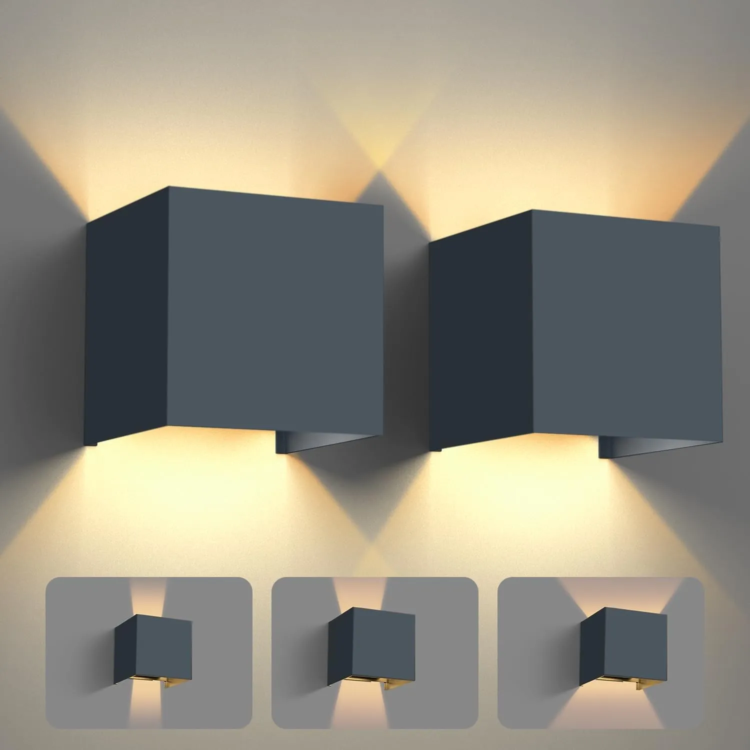vatato 2 Stück LED Wandleuchte 12W, Innen/Aussen Aluminium Wandlampe Einstellbarer Lichtstrahl, 3000K Warmweiß Außenwan…