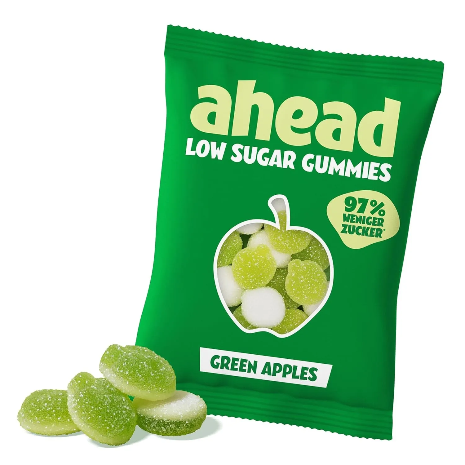 ahead Green Apples Gummibärchen | Apfelgeschmack Fruchtgummi 18 × 50g | Gummibärchen ohne Zuckerzusatz | Nur 1g Zucker …