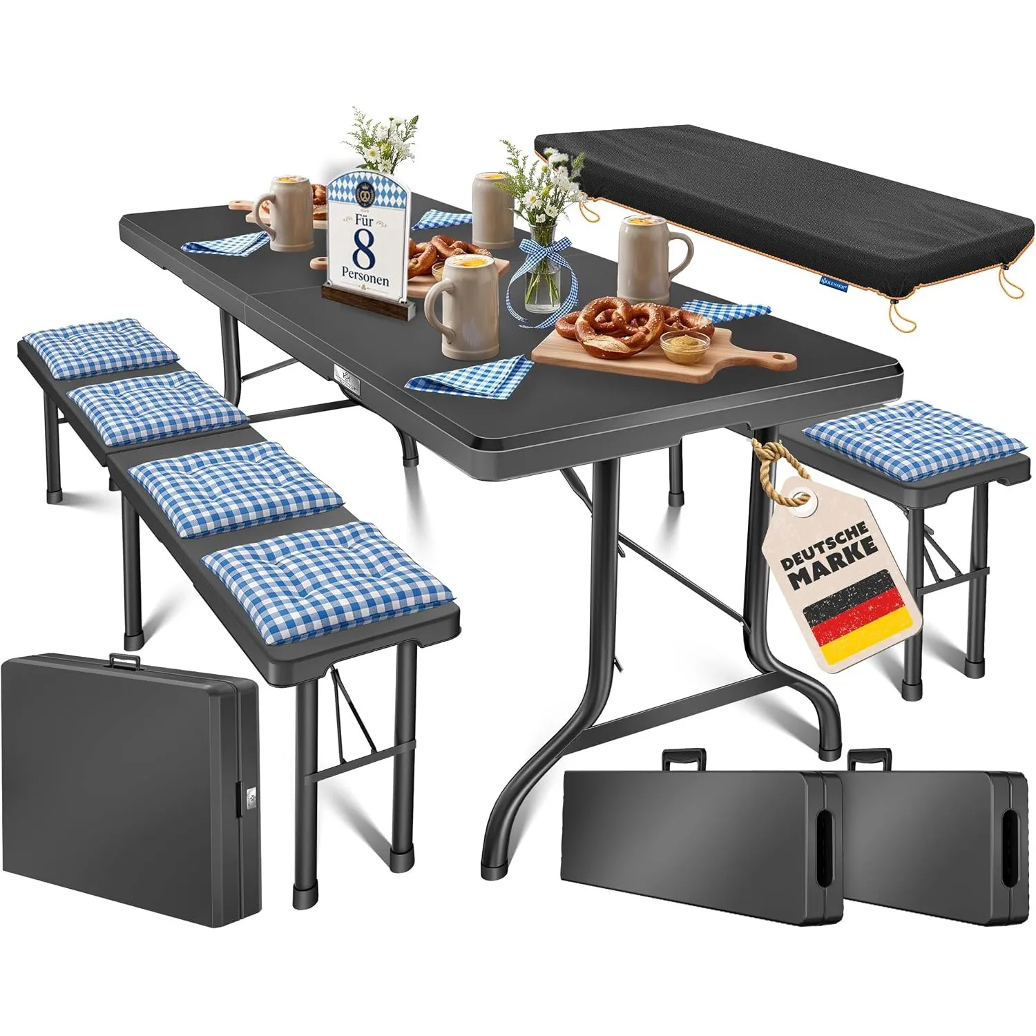 KESSER® Bierzeltgarnitur 3er Set, Klapptisch + 2X Sitzbank – Gartenmöbel Set für 8 Personen, 183x76x74cm, Bierbankgarni…