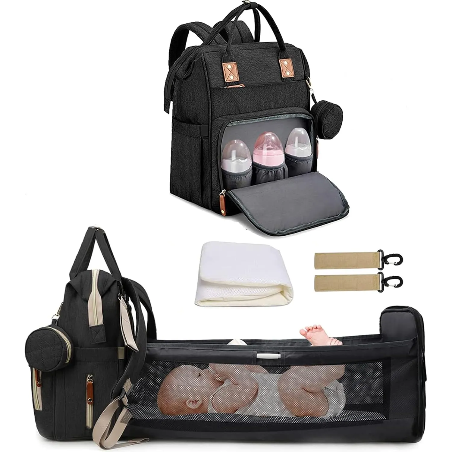 Wickeltasche Rucksack Baby Wickelrucksäcke mit Großer Kapazität Tragbare Reisewindeltasche mit faltbarem Kinderbett mit…