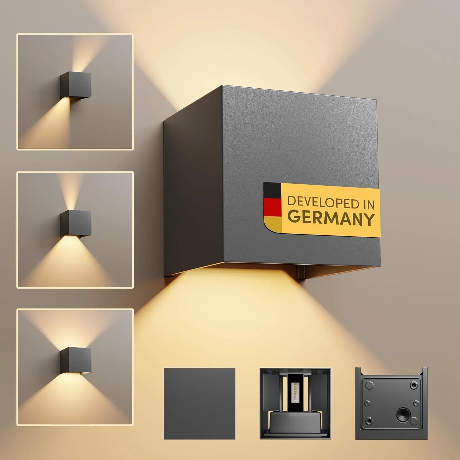 Scandinavian home LED Wandleuchte Aussen & Innen I Helligkeit einstellbar I IP65 230V 6W Warmweiß 3000K 700lm I Aussenl…