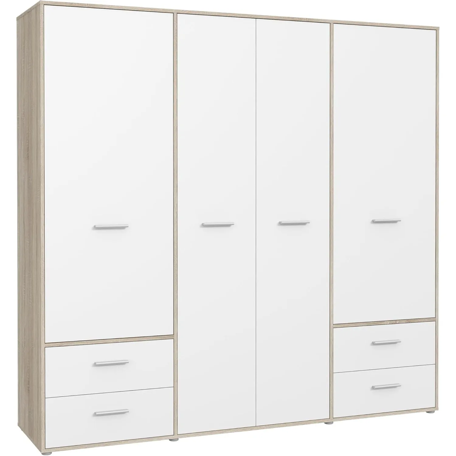 FORTE MOKKARO Schrank 200 210, Kleiderschrank Schlafzimmer Drehtürenschrank Modern, 4-türig mit 4 Schubladen, Einlegebö…