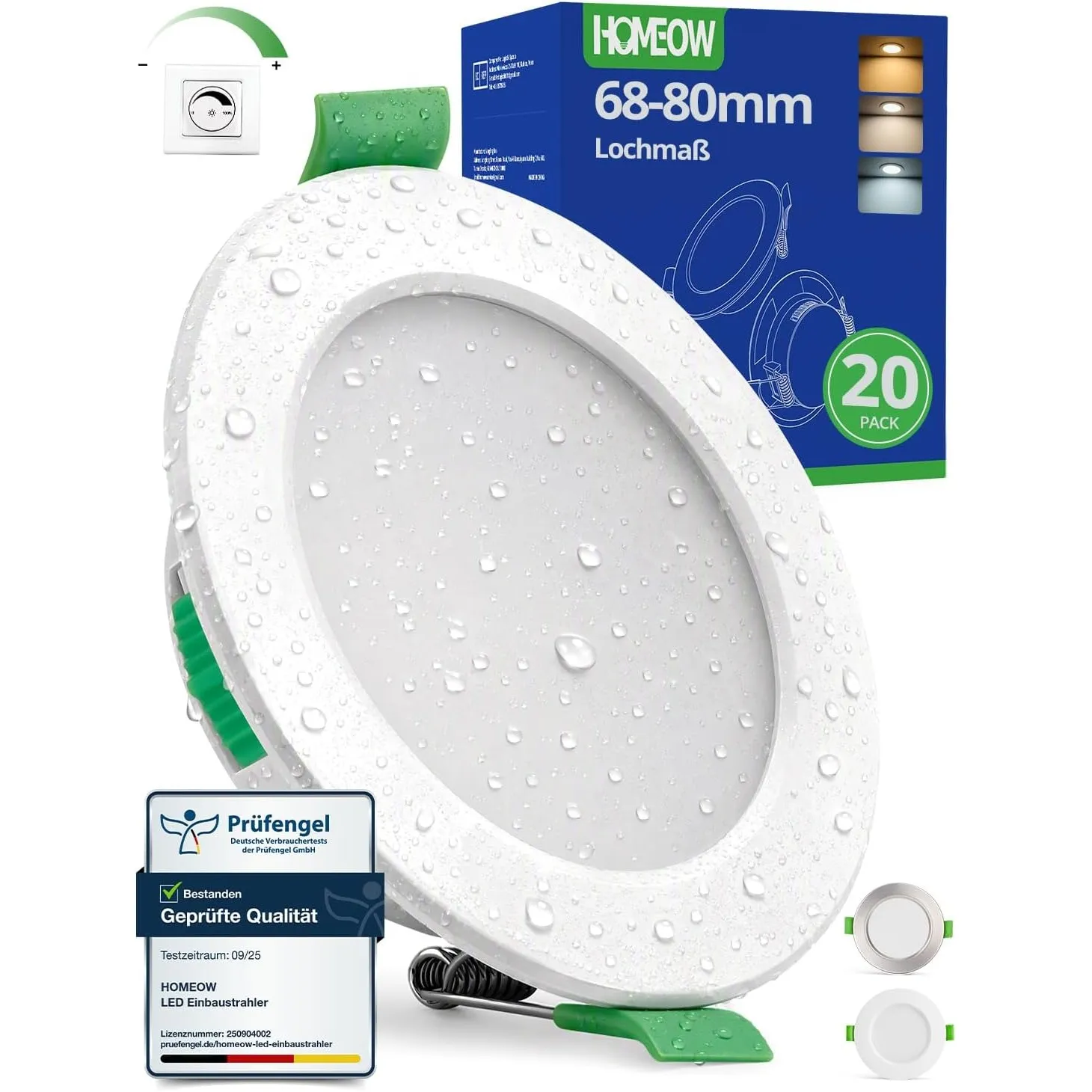 HOMEOW 20er Set LED Einbaustrahler 230V Dimmbar Spots 68mm - 80mm Lochmaß