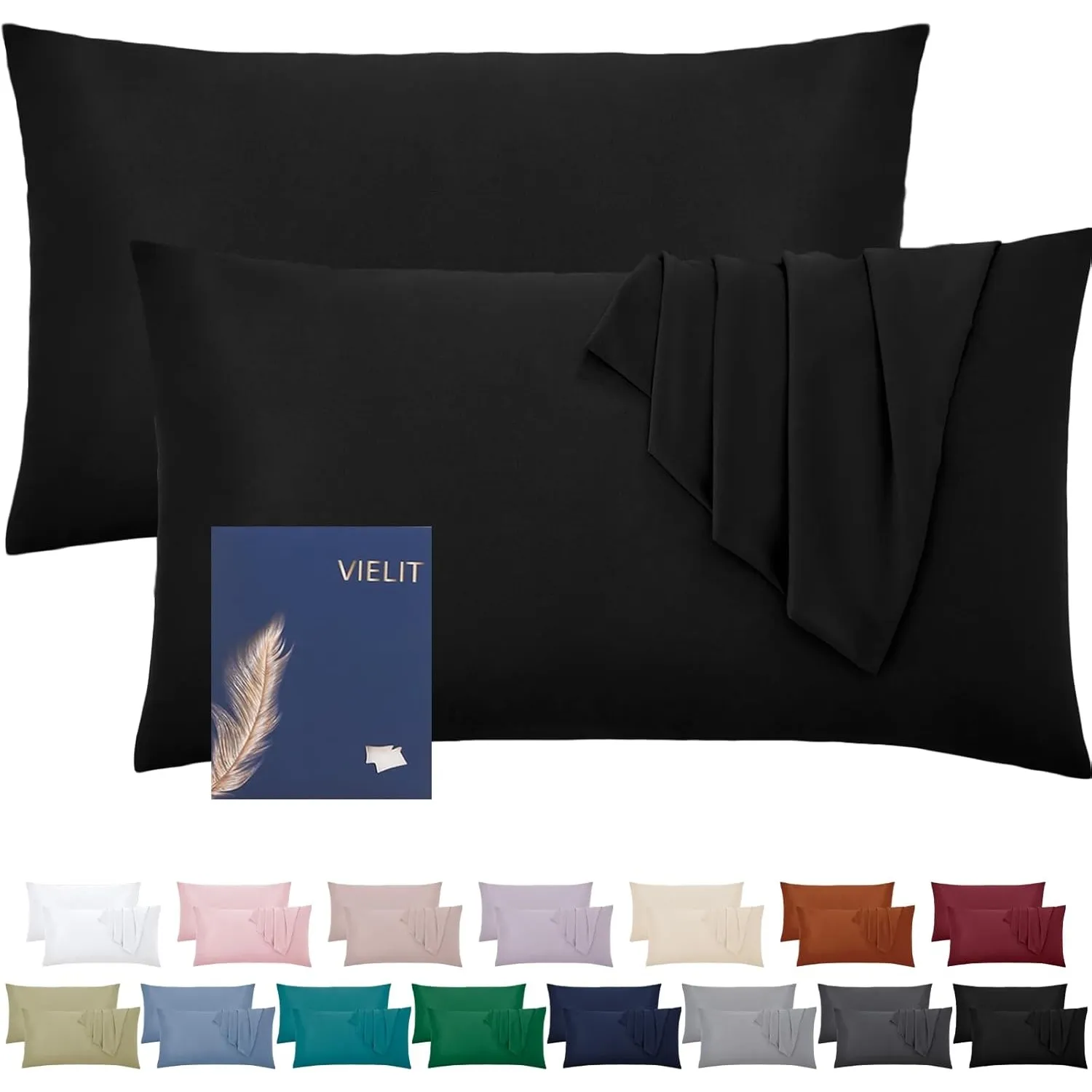 Kissenbezug 40 x 80 Öko-Zertifikat Weich Kopfkissenbezug 40x80 2er Set Mikrofaser Kopfkissen 40x80 Bezug Schwarz Kissen…