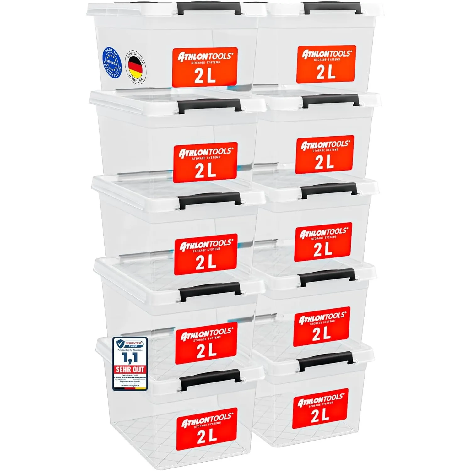 ATHLON TOOLS 10er Set 2l Aufbewahrungsbox mit Deckel klein BPA-frei