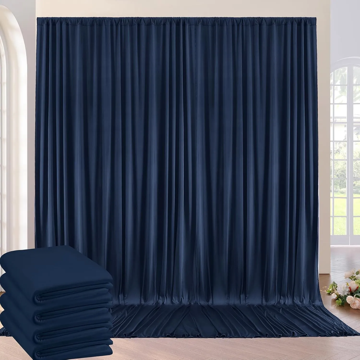 6×3 m Marine Blau Hintergrund Vorhang, Deko Hochzeit Party Geburtstag Grad Jahrestag Fotowand Hintergrund, 4 Platten 1,…