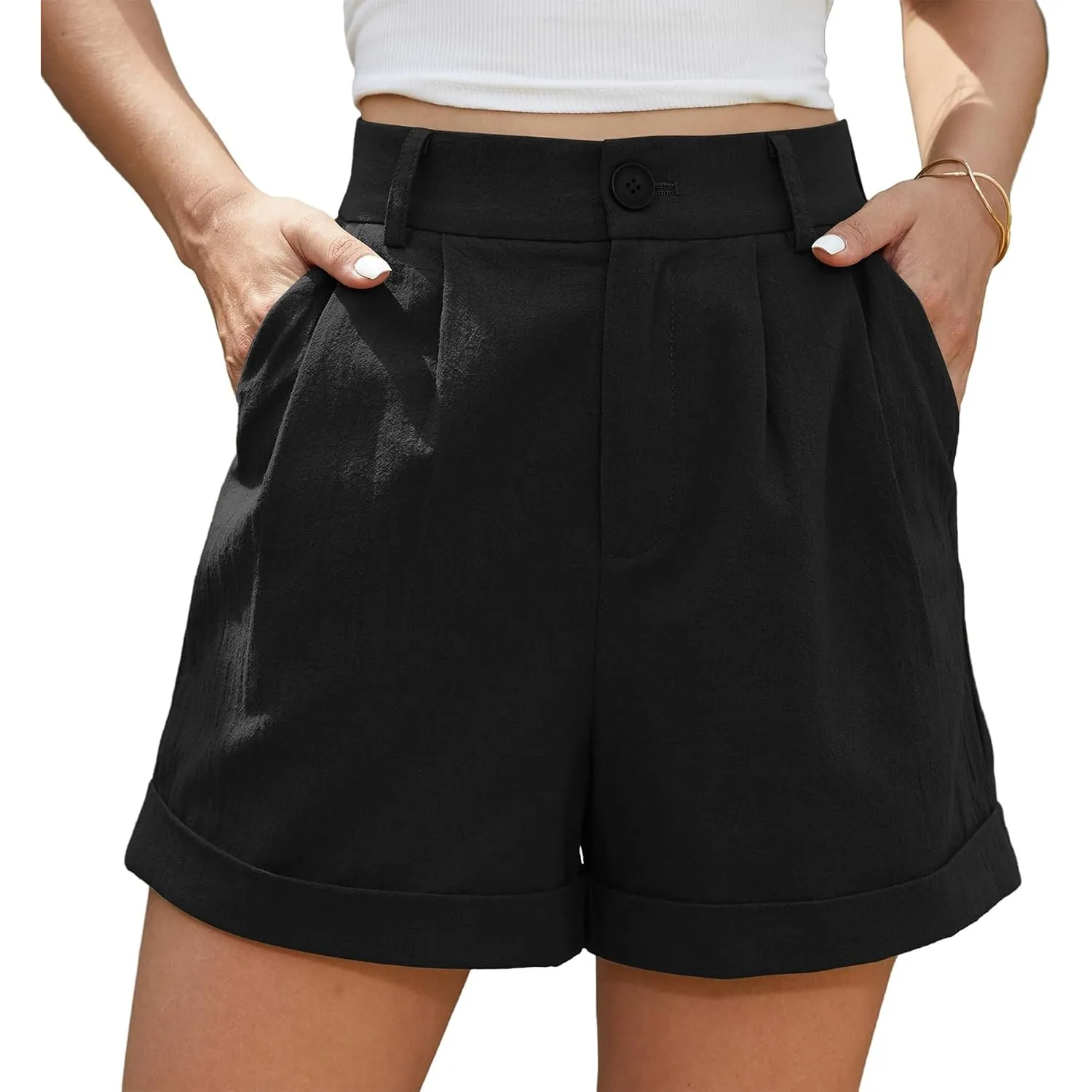 BEIGAI Damen Shorts Sommer Leinen High Waist Shorts mit Taschen | Leicht, Lose, Weites Bein, Freizeit, Elegant, Lässige…