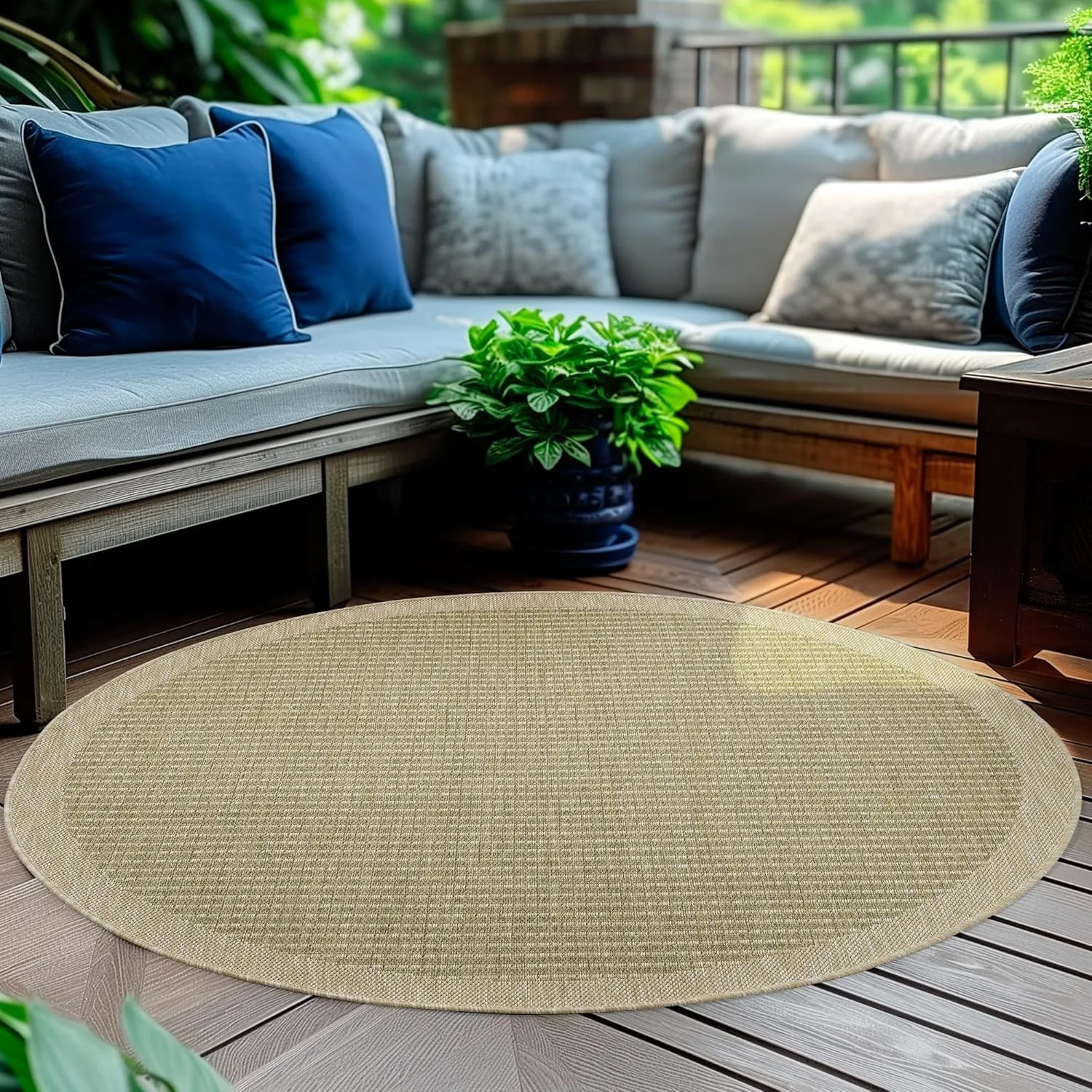 HomebyHome Outdoor-Teppich Flachgewebe Wetterfest Einfarbig Grün Küchenteppich, Balkon Terrassen Garten Wohnzimmer Tepp…