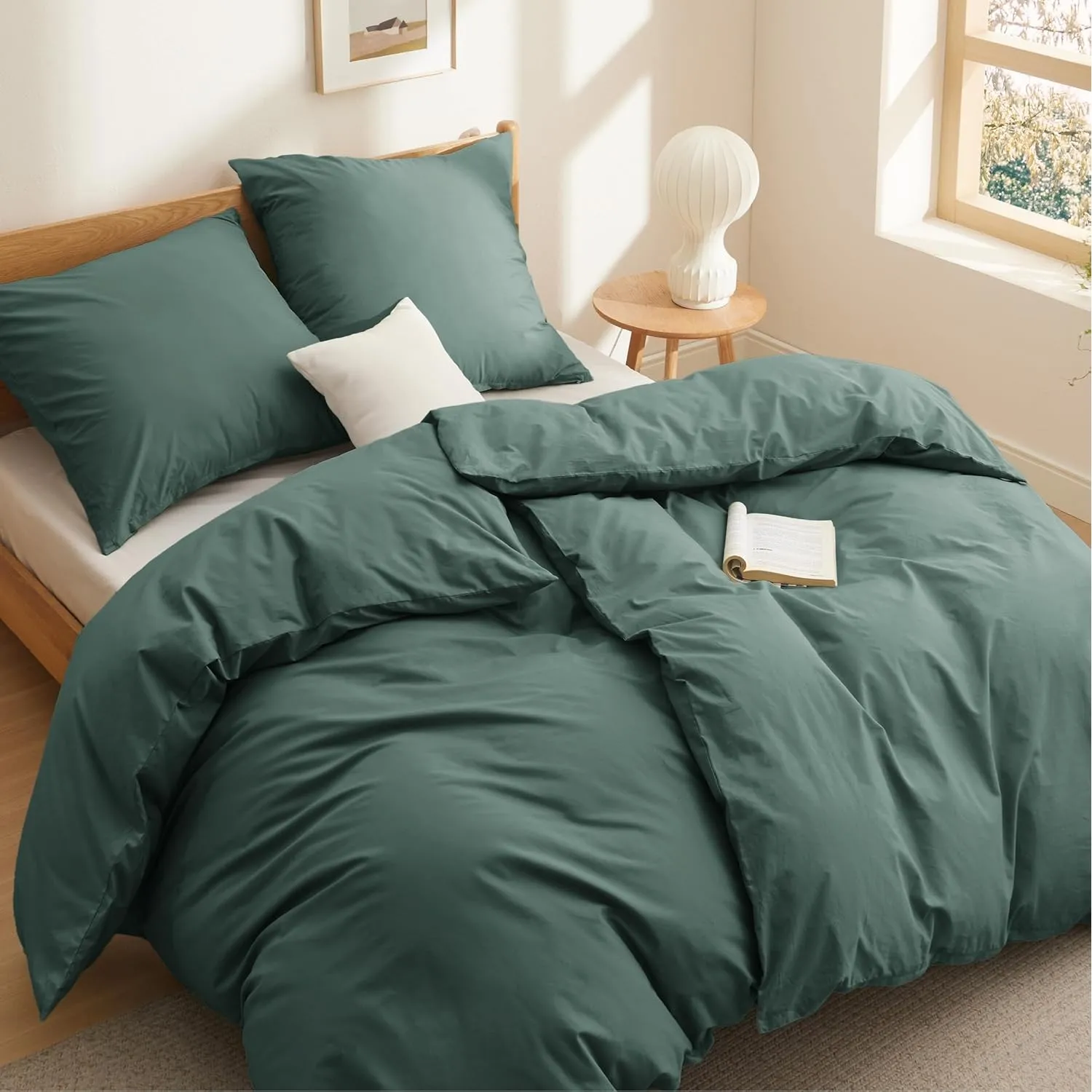 BEDSURE Baumwoll-Bettwäsche-Set 135x200 cm, Dunkelgrün, 4-teilig | 100% Baumwolle Bettwäsche-Sets mit Reißverschluss, O…