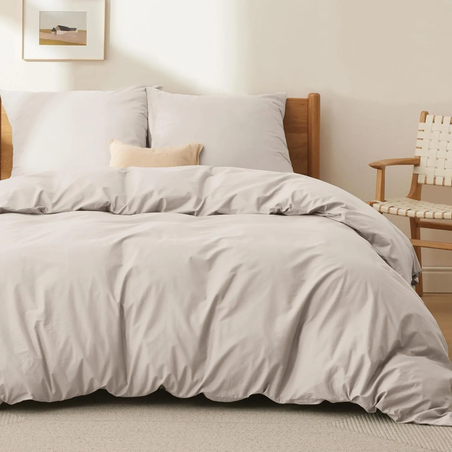 BEDSURE Bettwäsche 200x200 Baumwolle Beige - Bettwäsche-Sets 200 x 200 cm Bettbezug 3teilig mit 2 Kissenbezüge 80x80 cm, Oeko-TEX Bedding Natur mit Reißverschluss