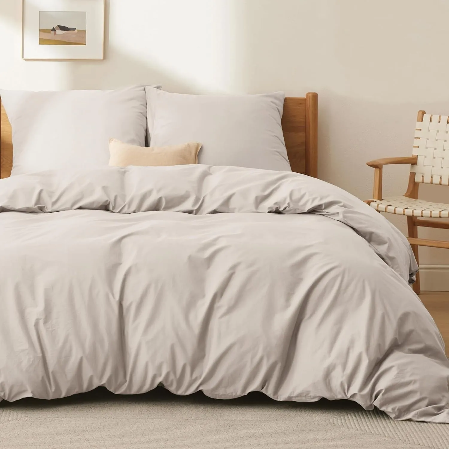 BEDSURE Bettwäsche 200x200 Baumwolle 3tlg. - Beige Set 2x80x80 Kissenbezüge | 100% Baumwolle Bettwäsche-Sets mit Reißve…